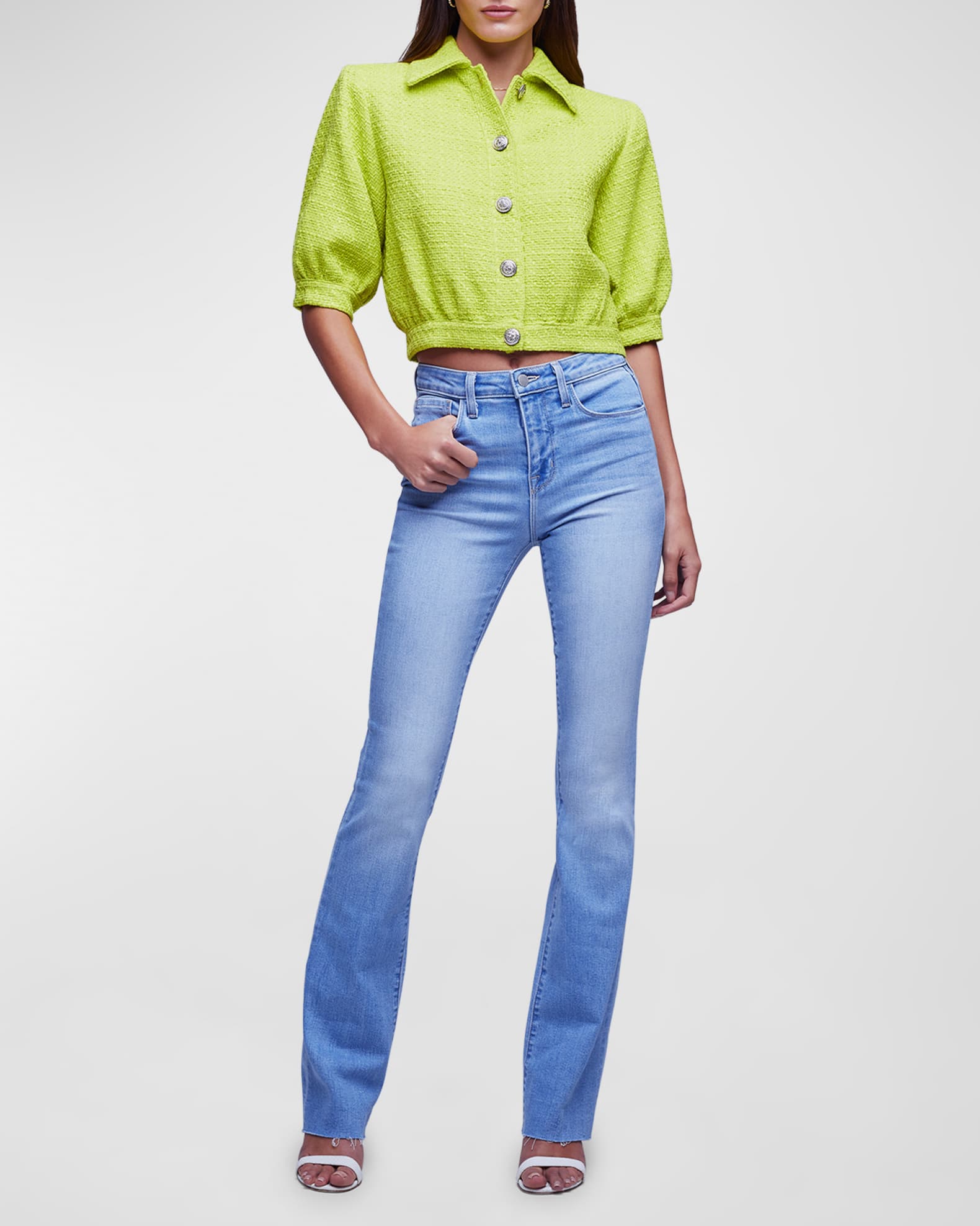 L'Agence Cove Cropped ShortSleeve Tweed Jacket Neiman Marcus