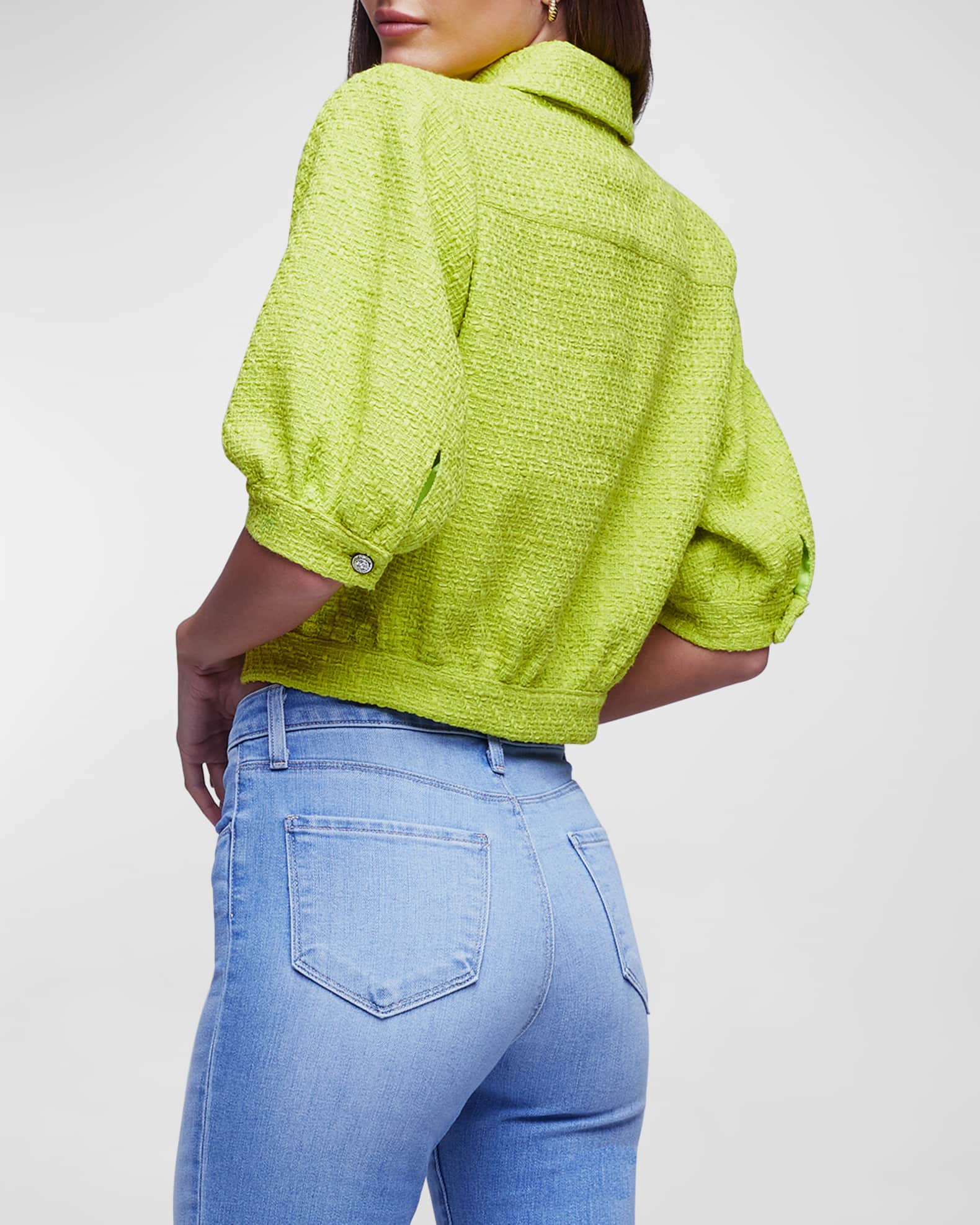 L'Agence Cove Cropped ShortSleeve Tweed Jacket Neiman Marcus