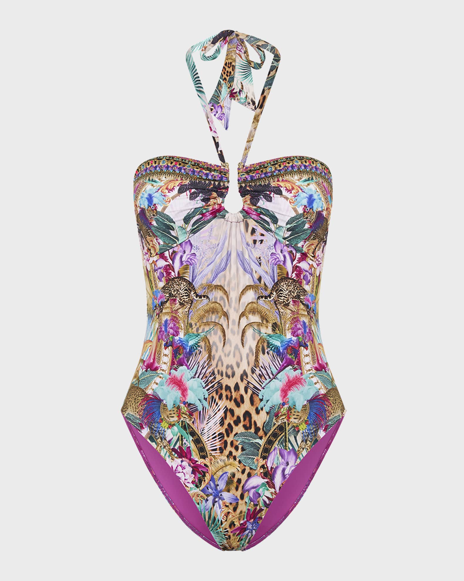 Tropical Bandeau Adjustable Side One Piece Swimsuit