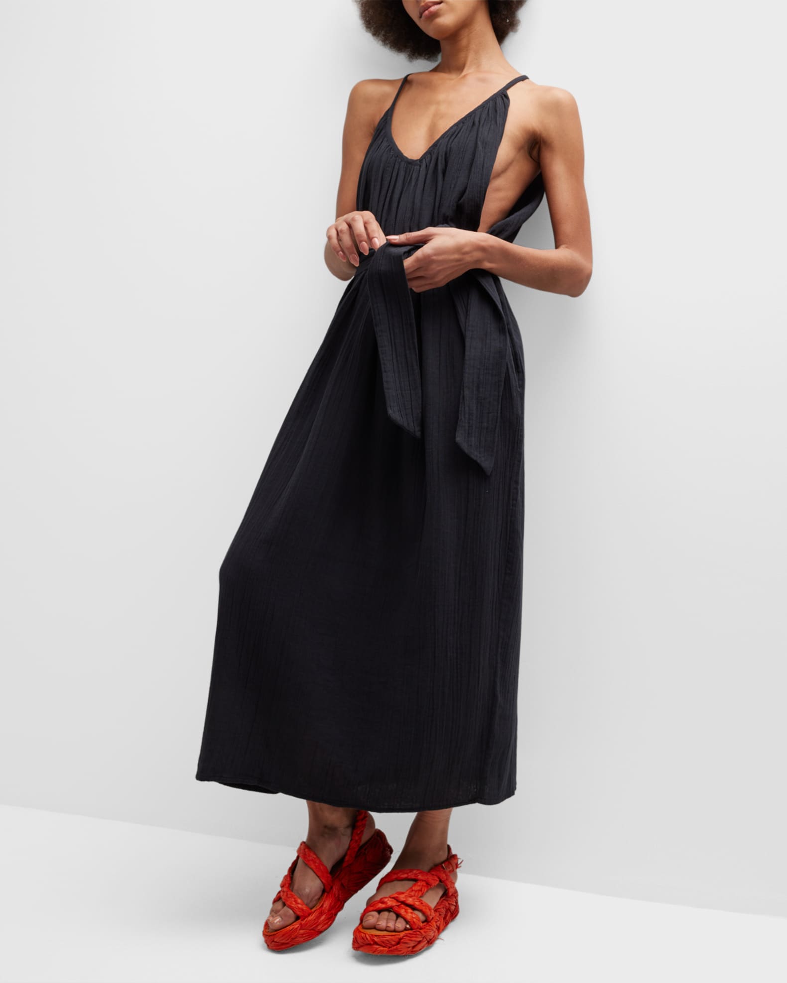 Mara Hoffman Sydney Belted Gauze Midi Dress Neiman Marcus