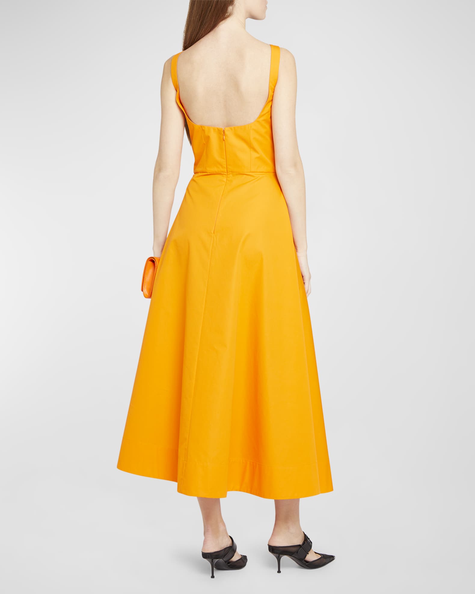 Alexander McQueen Poplin Midi Dress with Asymmetric Ruffle Slit Neiman Marcus