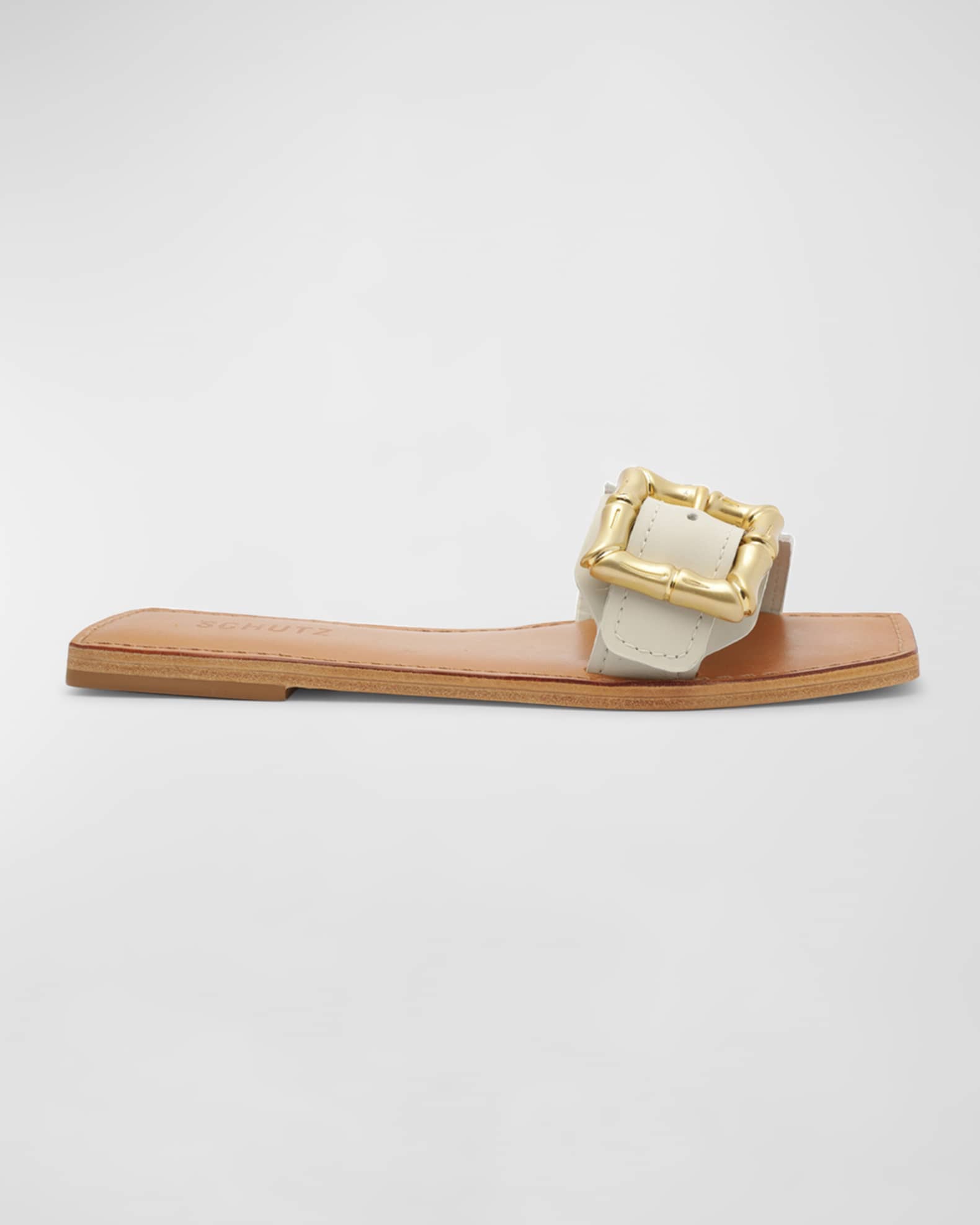 Schutz Enola Buckle Flat Slide Sandals Neiman Marcus