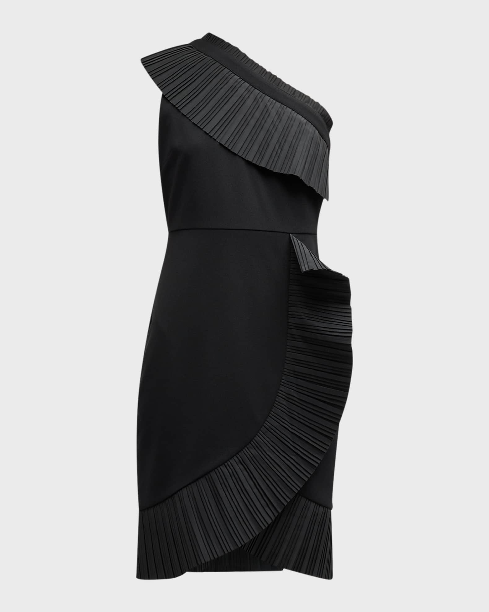 One33 Social Pleated-Ruffle One-Shoulder Cocktail Dress | Neiman Marcus
