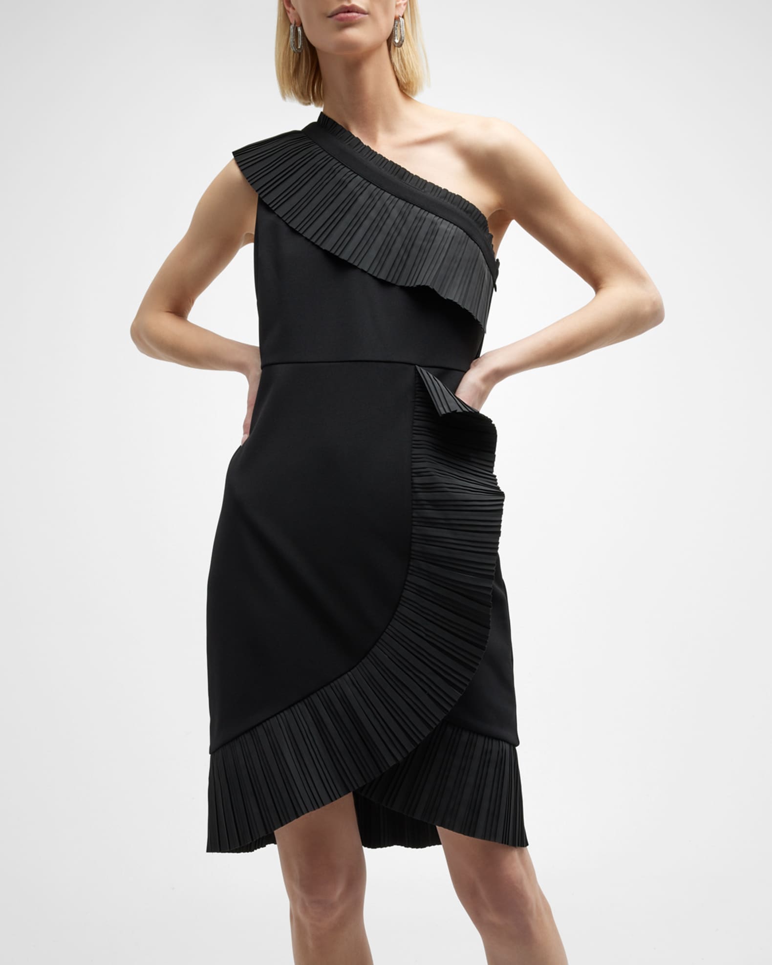 One33 Social Pleated-Ruffle One-Shoulder Cocktail Dress | Neiman Marcus