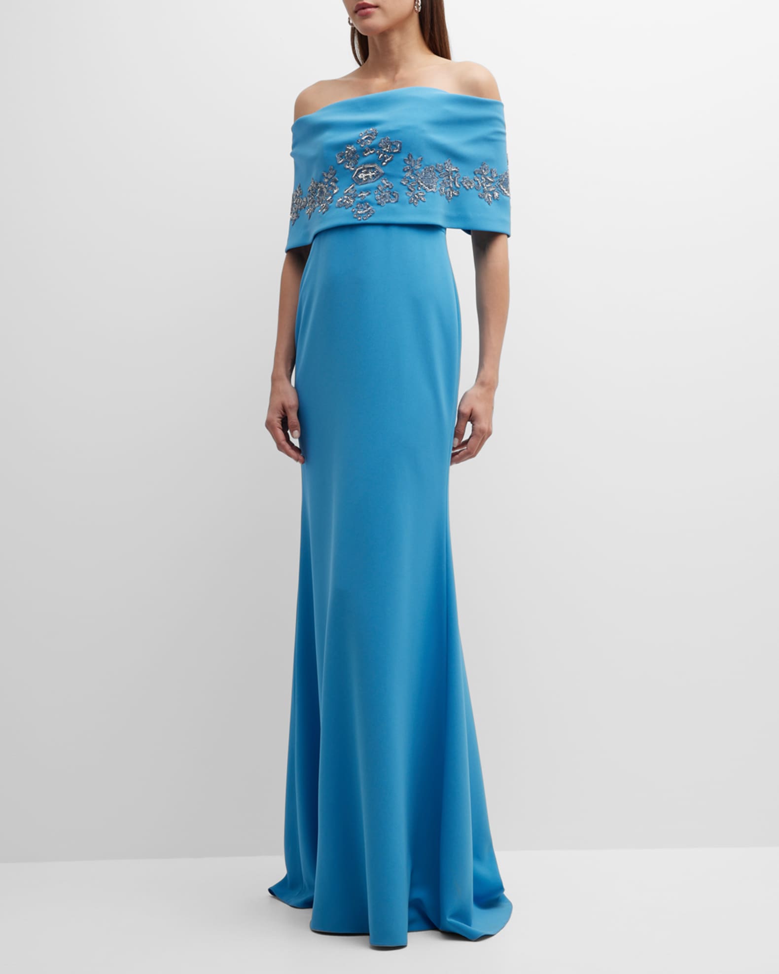 Lela Rose Off-Shoulder Gown with Beaded Embellishments | Neiman Marcus
