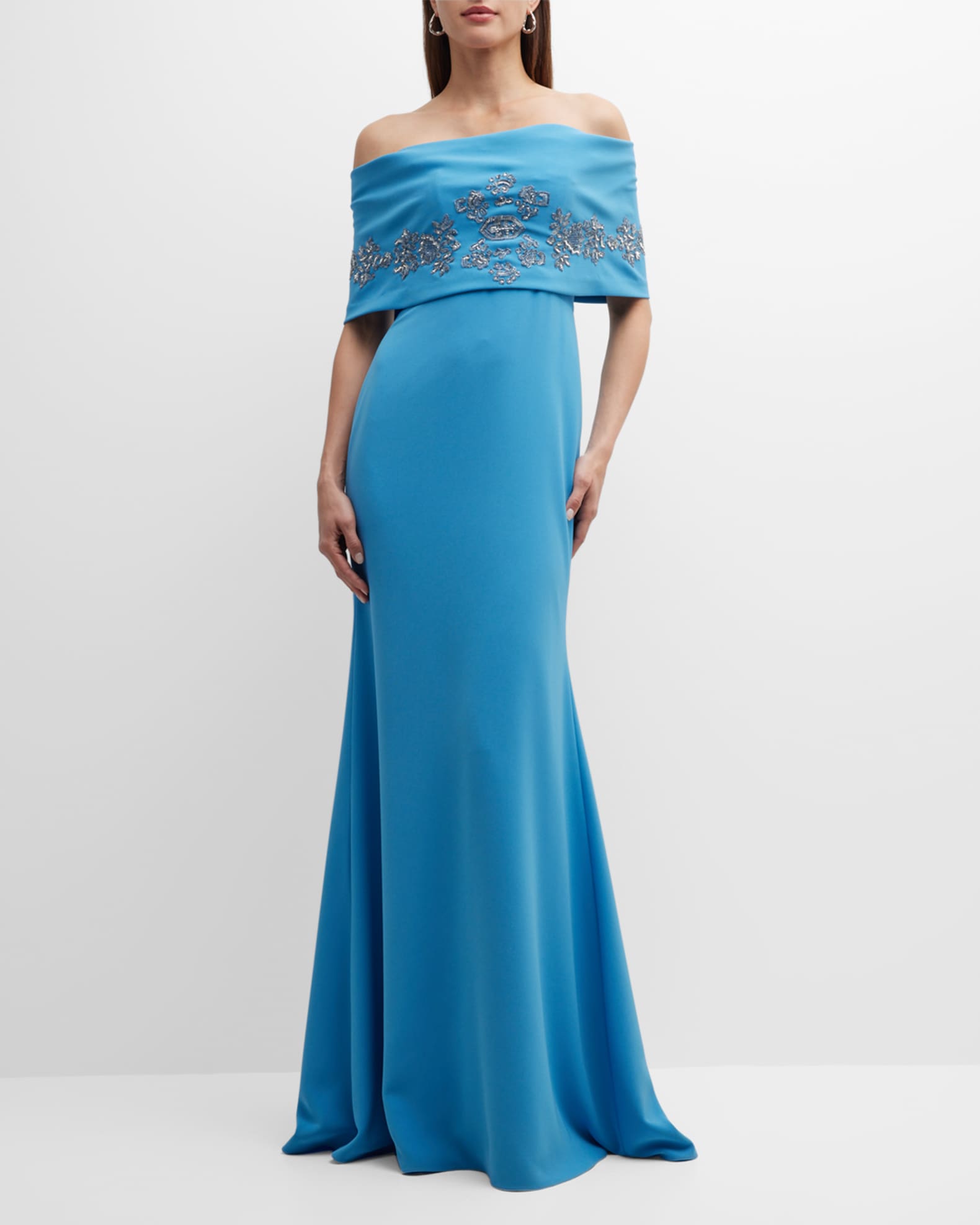 Lela Rose Off-Shoulder Gown with Beaded Embellishments | Neiman Marcus