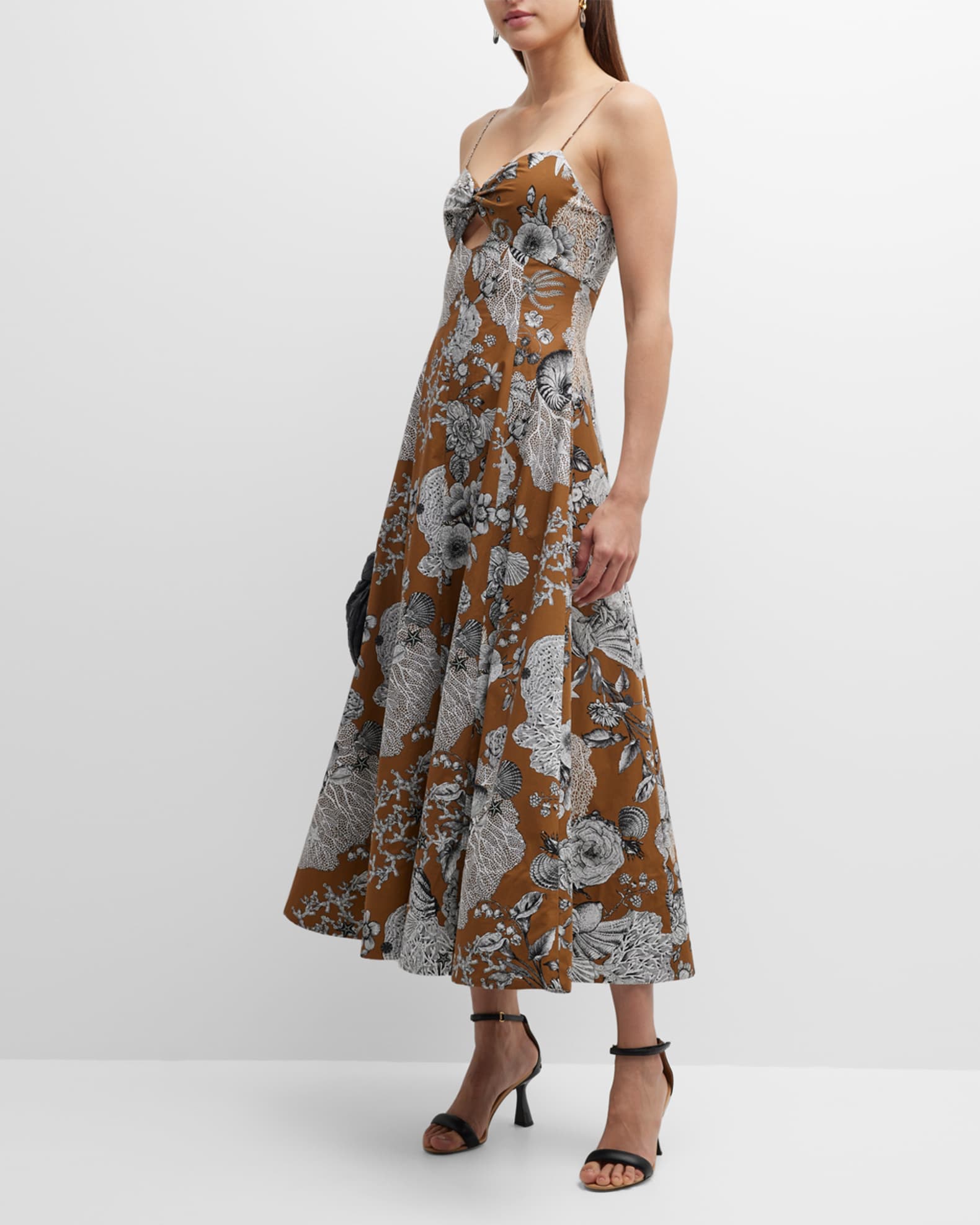 Lela Rose Floral-Print Keyhole Midi Dress | Neiman Marcus