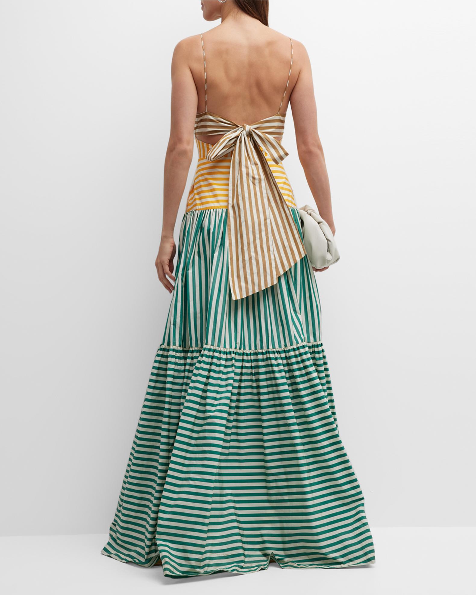 Lela Rose Colorblock Stripes Tiered Gown | Neiman Marcus