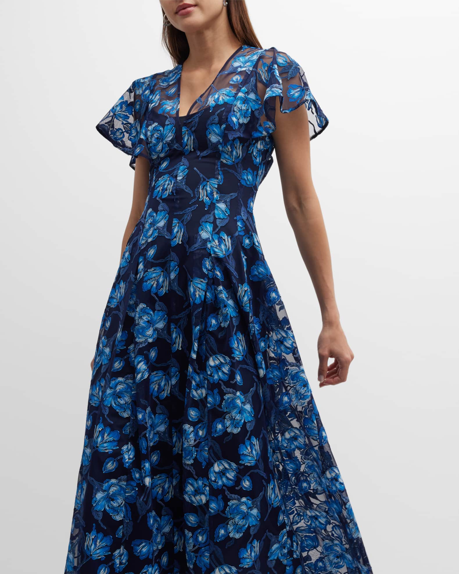 Girls Green Embroidered Tulle Midi Dress With Button Front And Lantern Sleeves For Special Occasions By Urbann-Vibe main image 0
