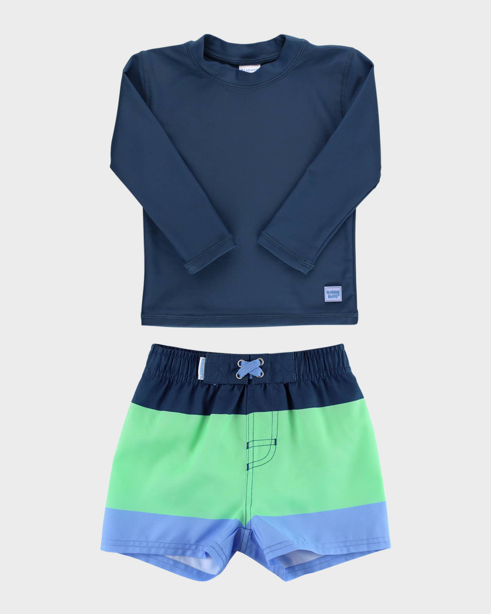 RuggedButts Boy's Rashguard And Striped Swim Shorts Set, Size 3M8