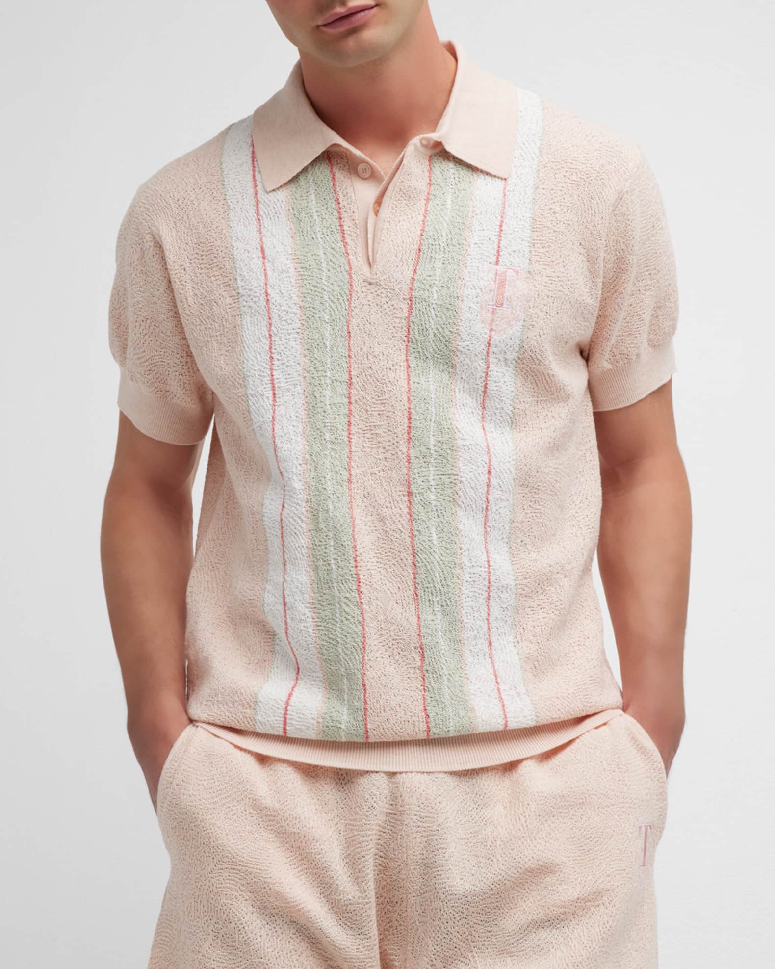 TWENTY Montreal Men's Identity Gauze Knit Polo Shirt Neiman Marcus