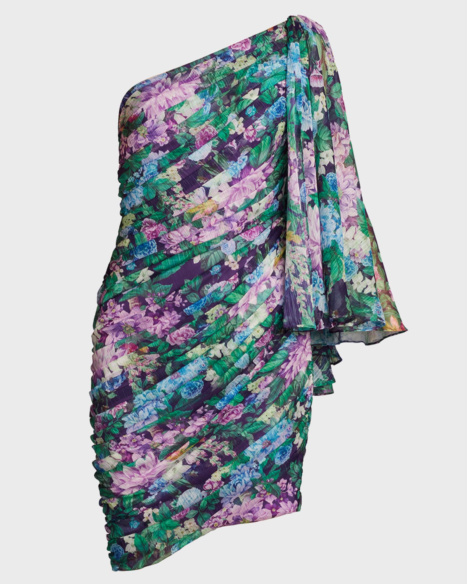 Tadashi Shoji One-Shoulder Cape-Sleeve Pleated Chiffon Dress | Neiman ...