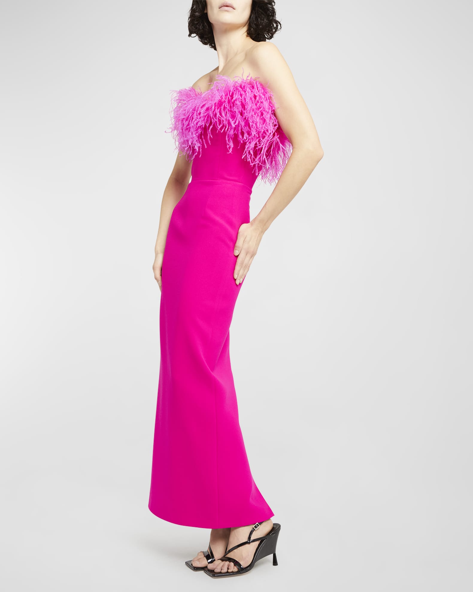 Lena Strapless Feathered Maxi Dress 0