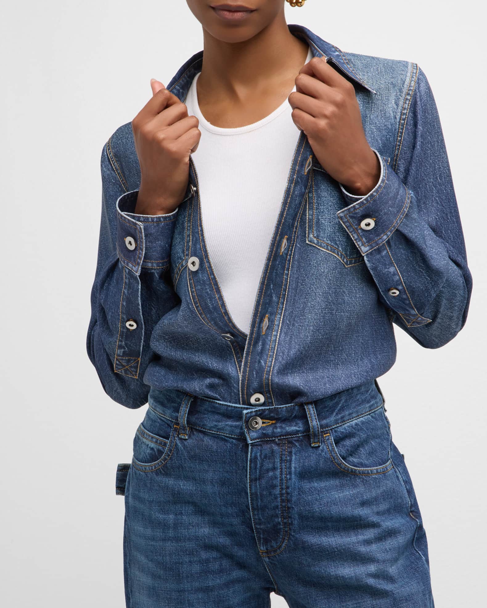 Denim Collared Shirt Hem Dress main image 1