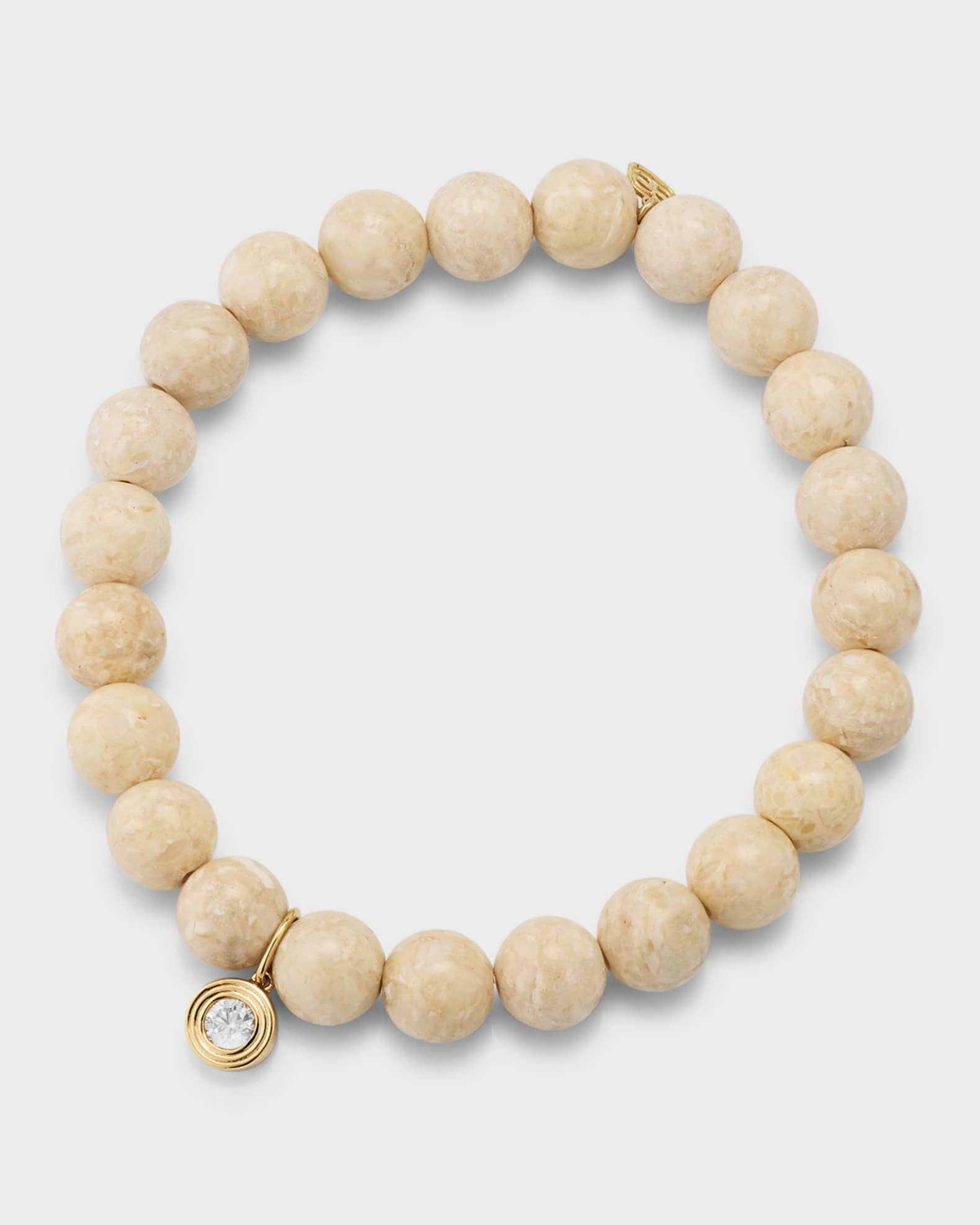 14k Cream Jasper and Fluted Brown Diamond Charm Bracelet 0