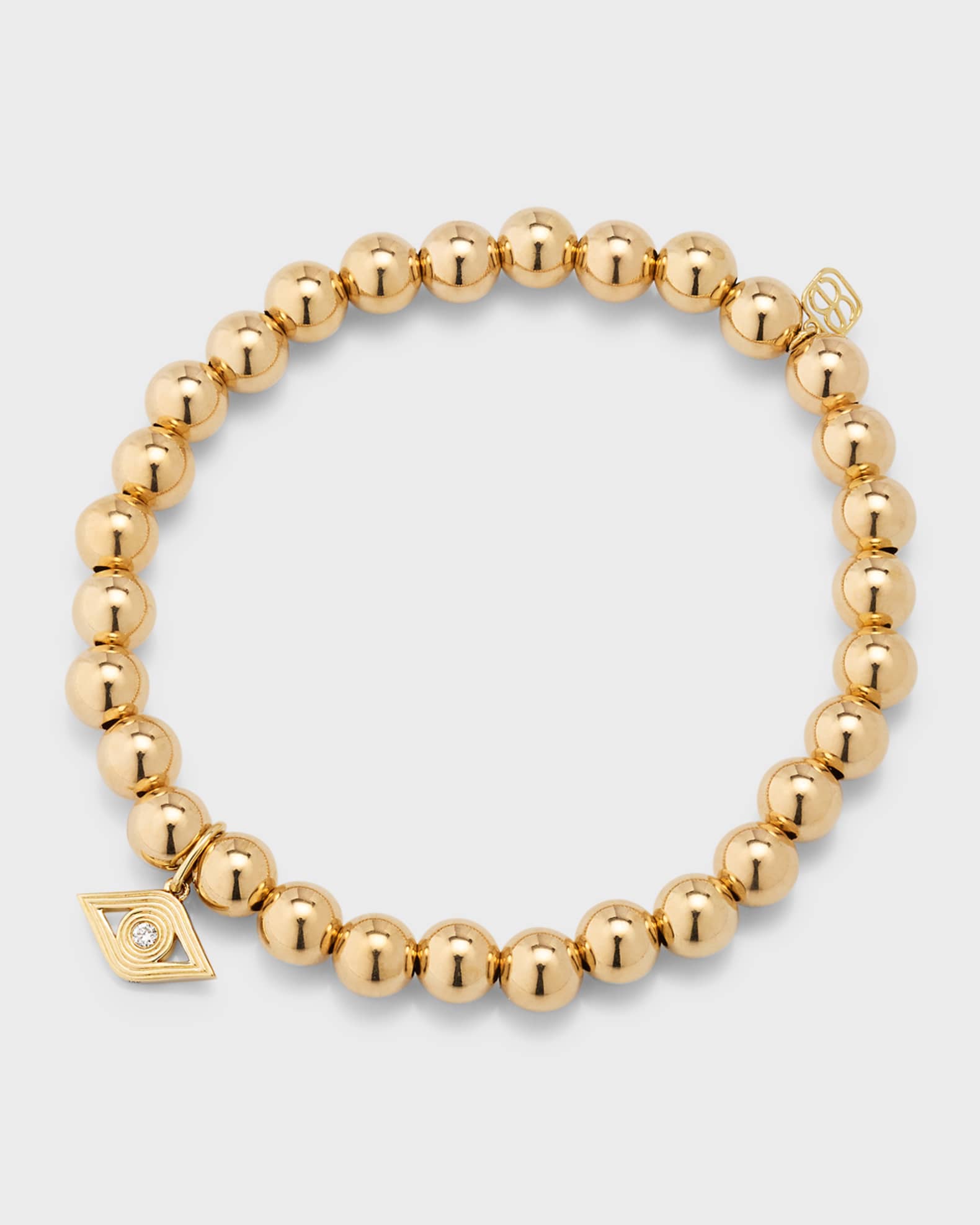 14k Small Fluted Evil Eye Diamond Charm Bracelet 0