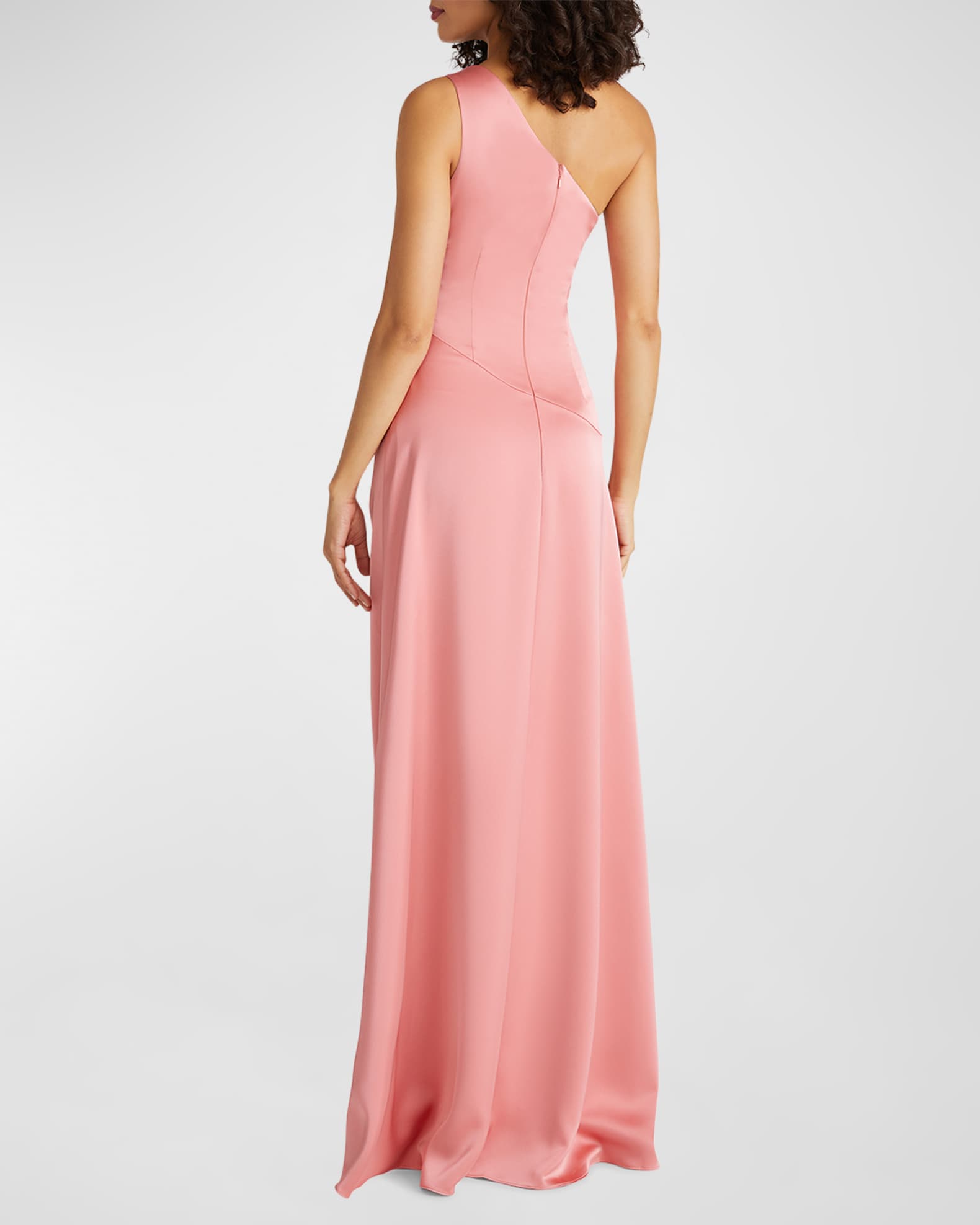 Theia Gloria Pleated Twist Front One Shoulder Gown Sugar Coral
