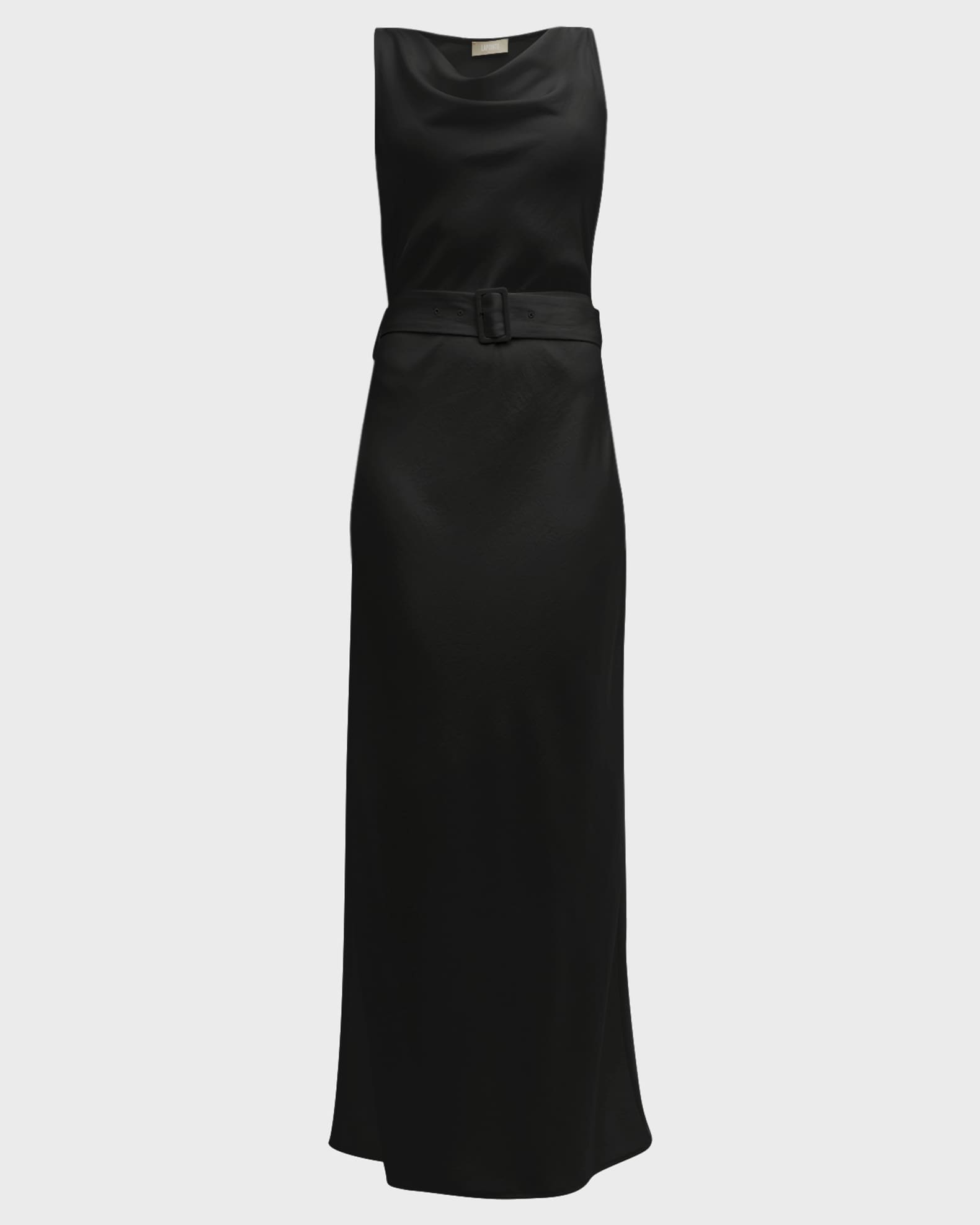 LAPOINTE Cowl-Neck Textured Satin Bias Belted Maxi Dress | Neiman Marcus