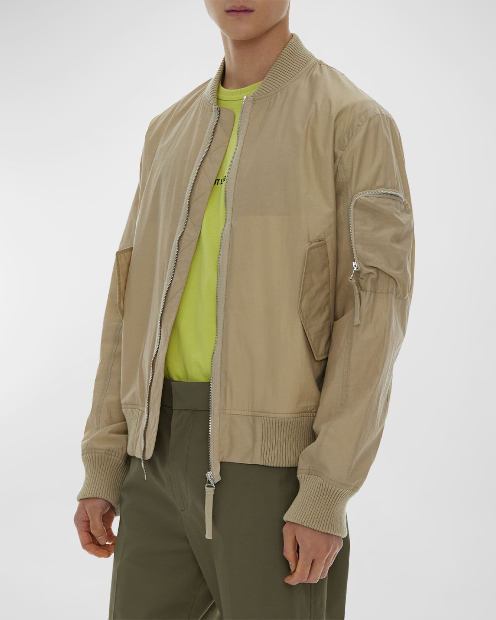 Helmut Lang Men's Sheer Nylon Bomber Jacket Neiman Marcus