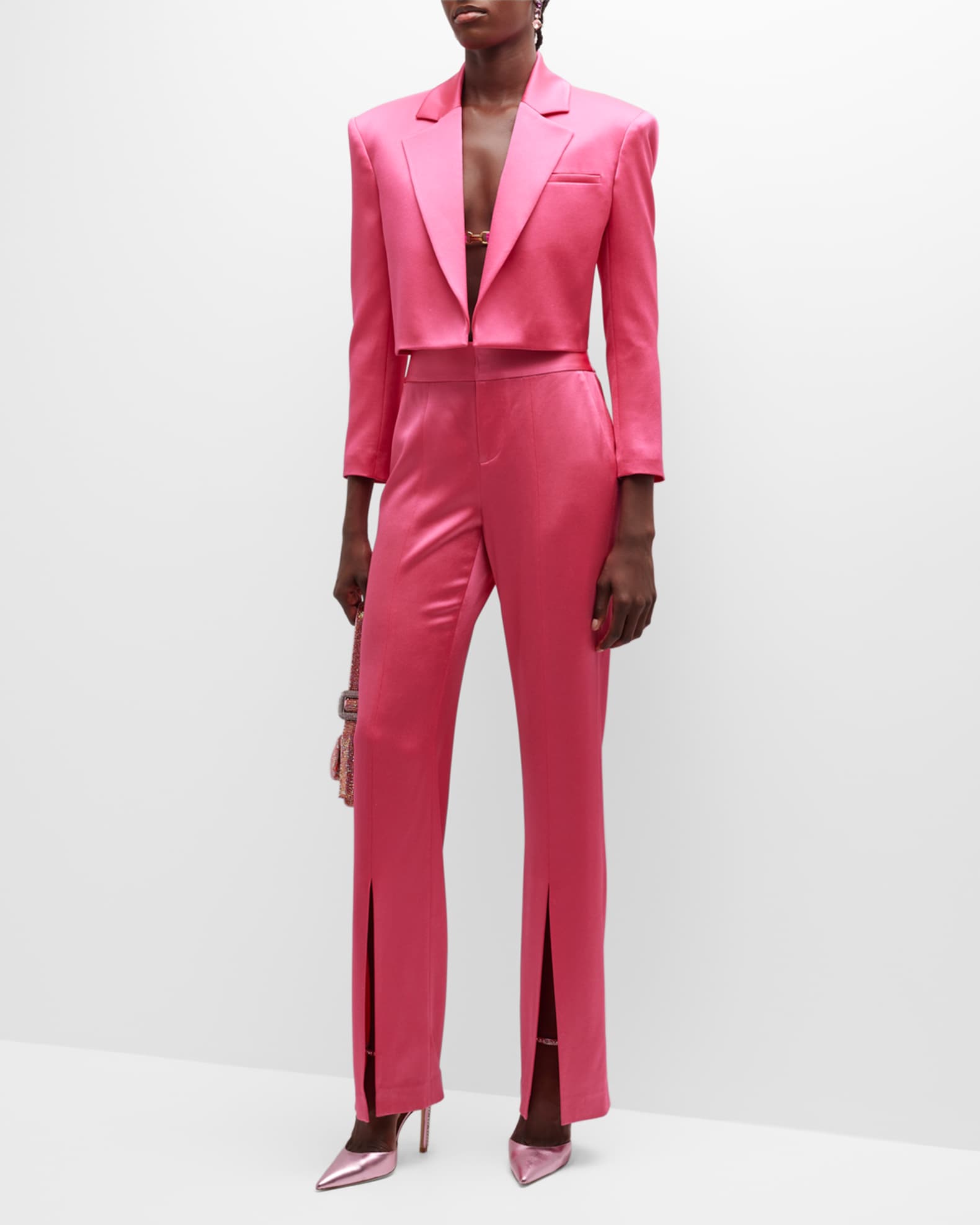 Alice + Olivia Shan Satin Cropped Blazer | Neiman Marcus