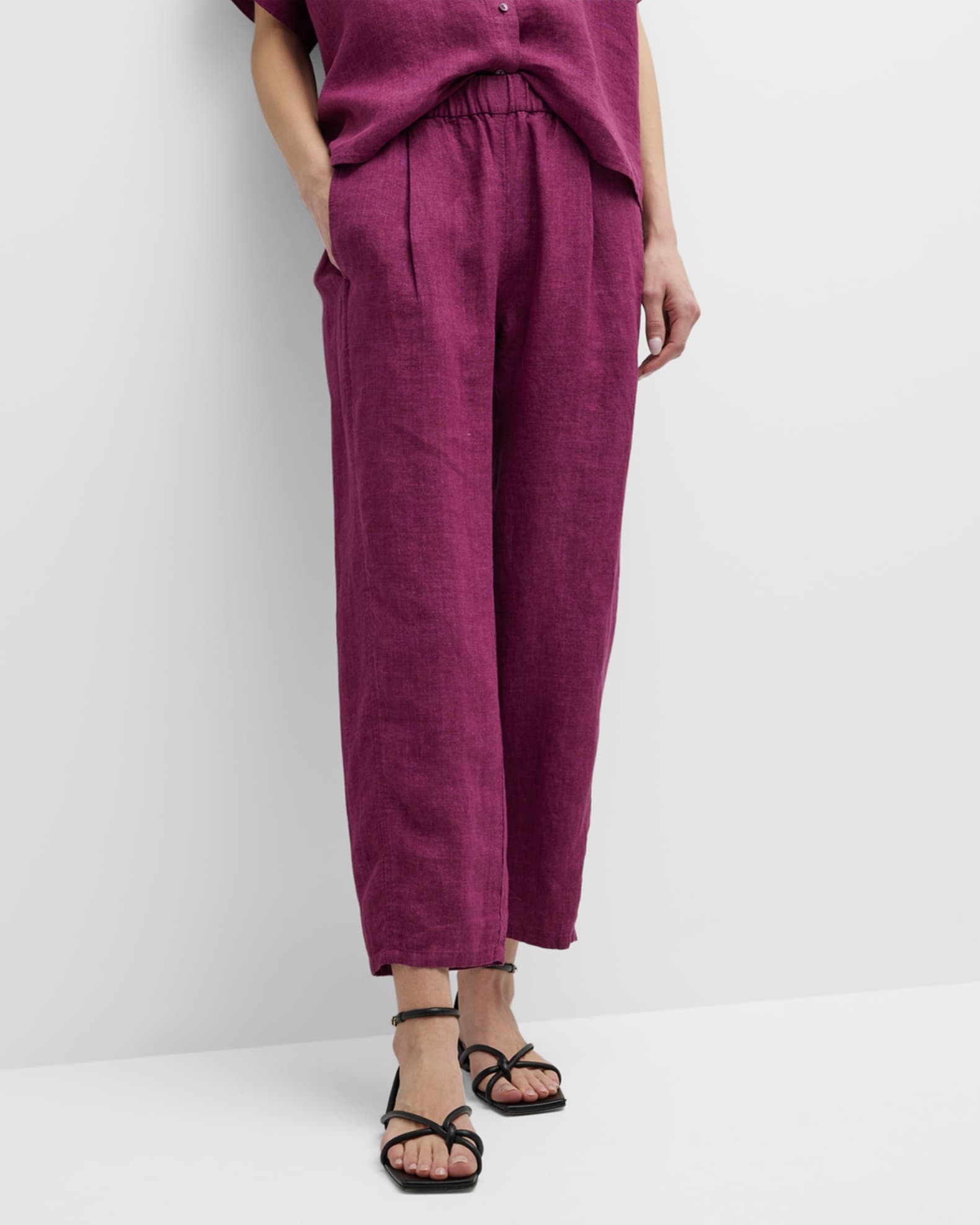 Eileen Fisher Petite Cropped Linen Lantern Pants | Neiman Marcus