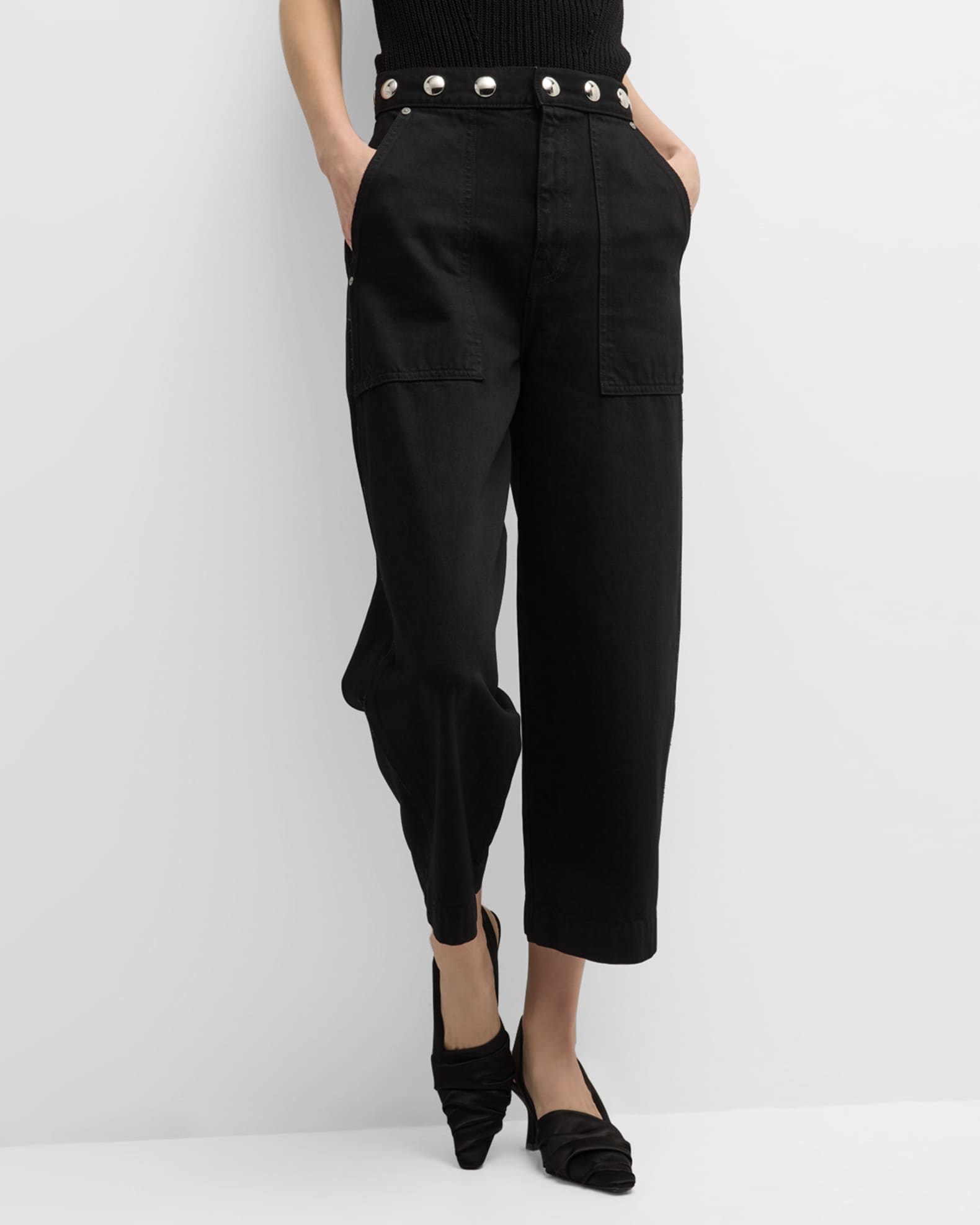 Khaite Hewey Straight-Leg Jeans with Studded Waist | Neiman Marcus