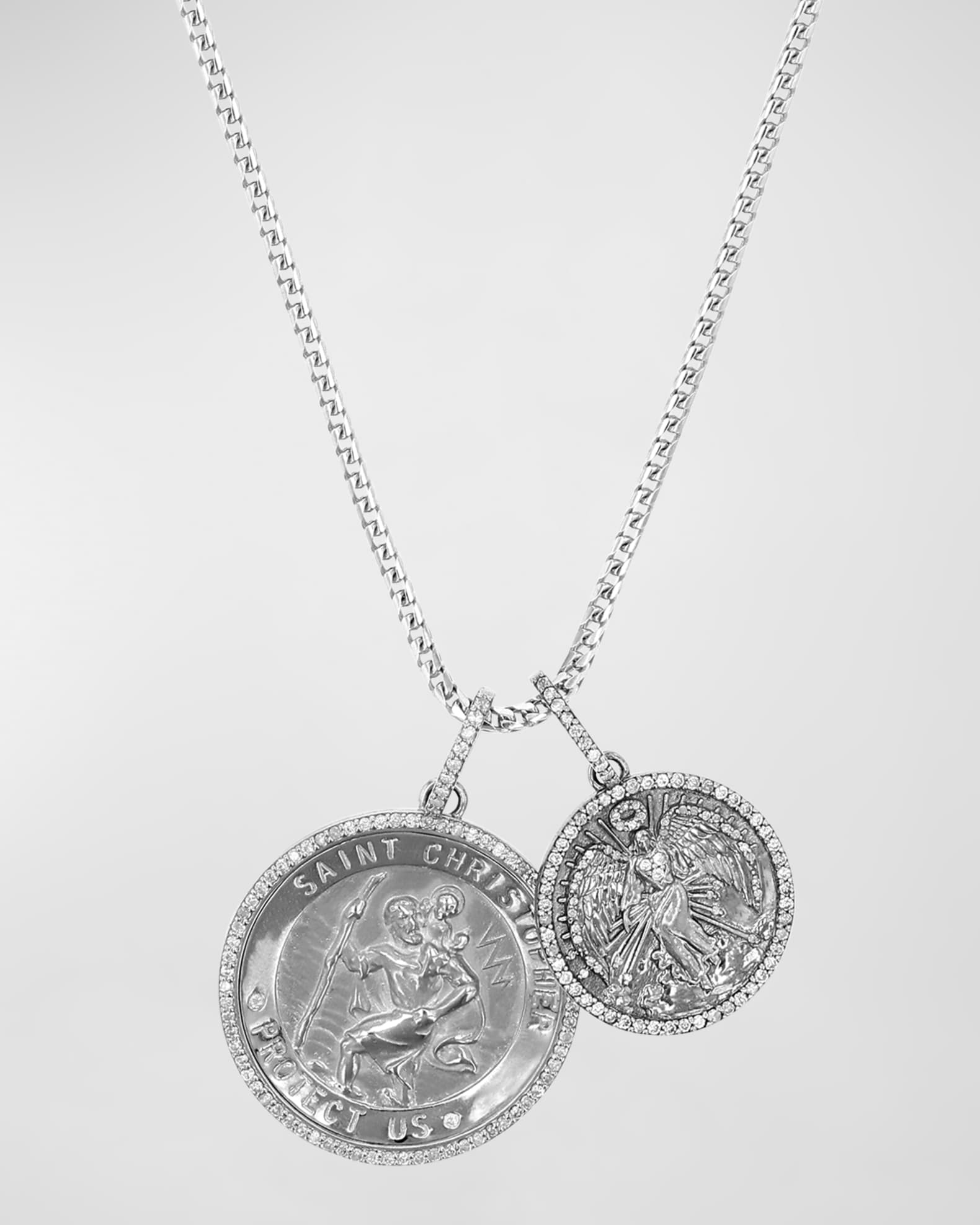 Sheryl Lowe St. Christopher and Angel Diamond Pendant Necklace Neiman Marcus