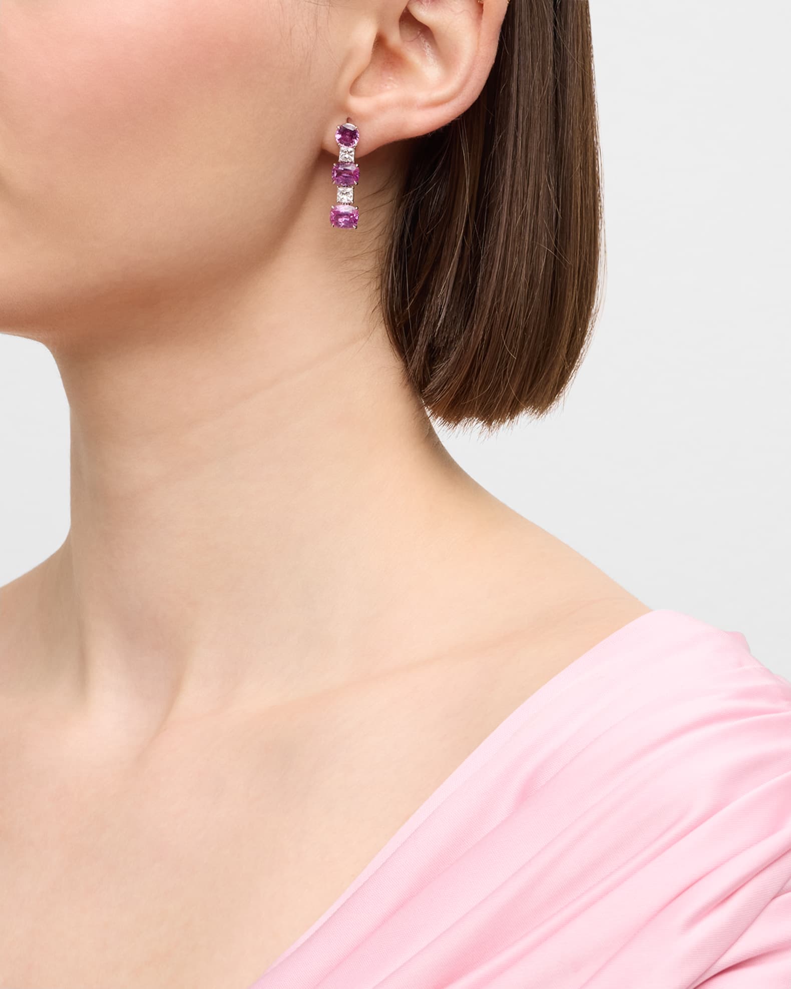Estate Platinum Pink Sapphire and Diamond Drop Earrings 1
