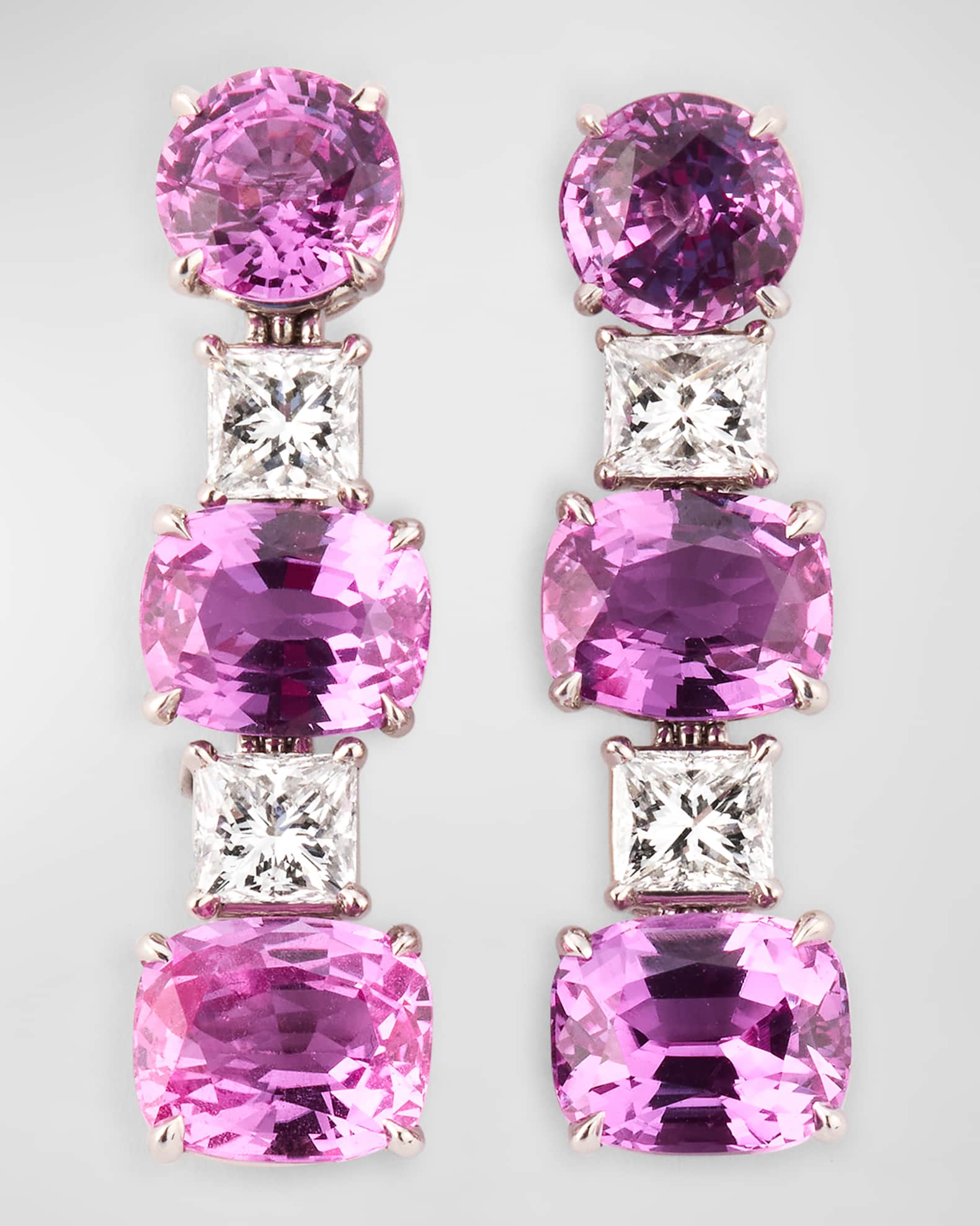 Estate Platinum Pink Sapphire and Diamond Drop Earrings 0