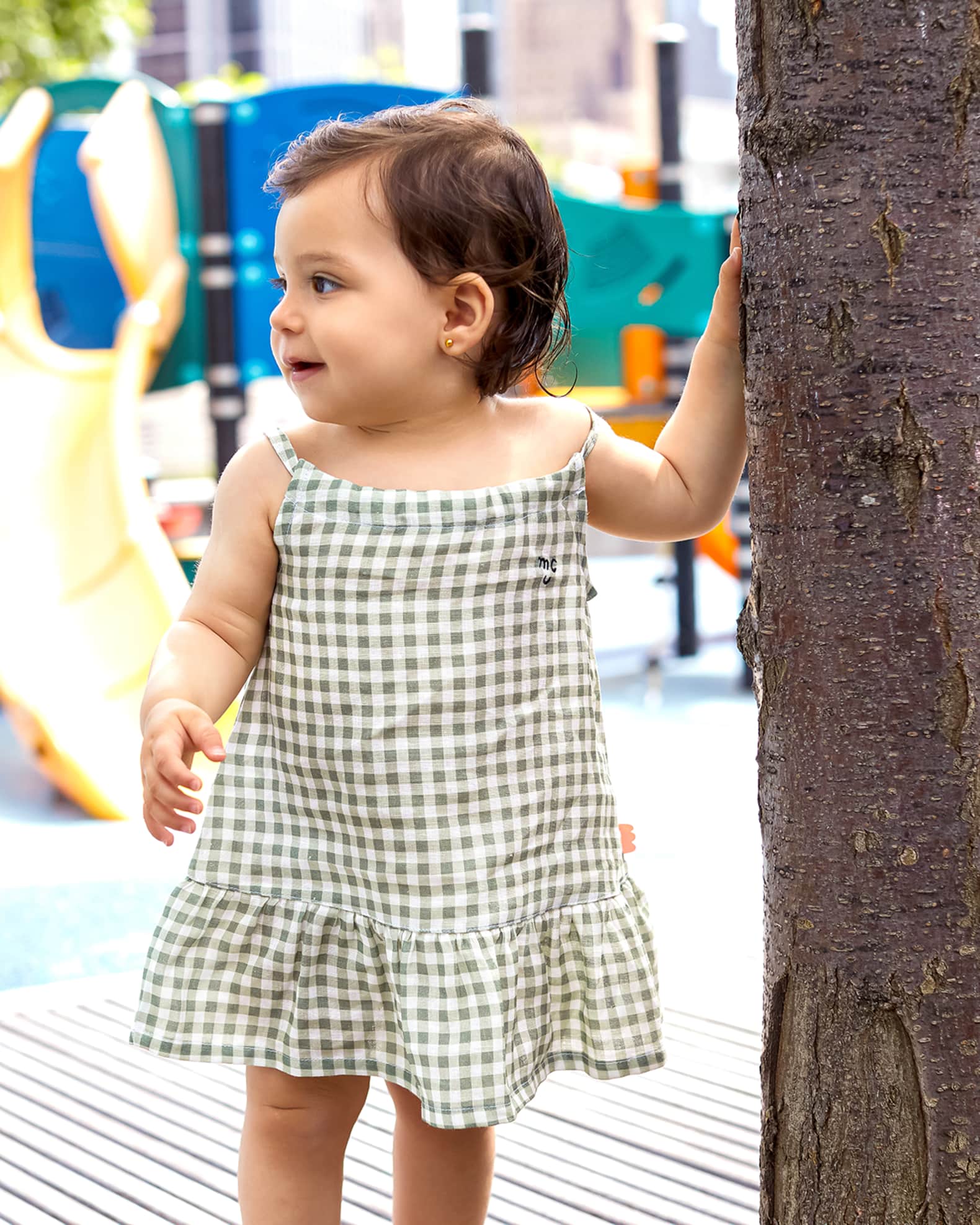 Girl s Gingham Print Embroidered Linen Dress