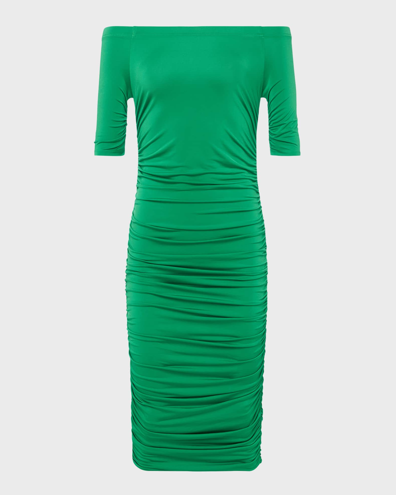 L'Agence Sequoia Ruched Off-Shoulder Midi Dress | Neiman Marcus