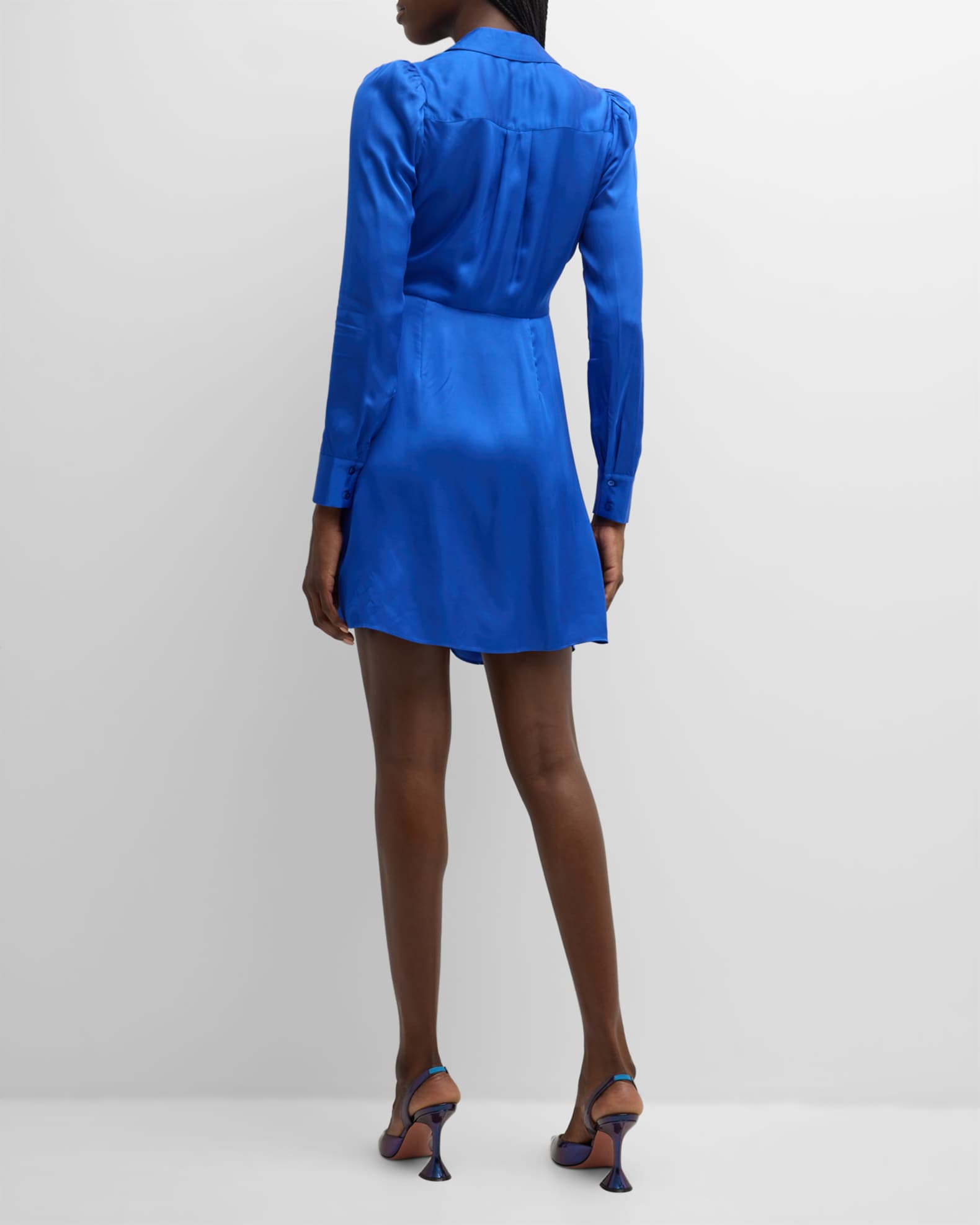 L'Agence Amani Satin Wrap Long-Sleeve Mini Dress | Neiman Marcus