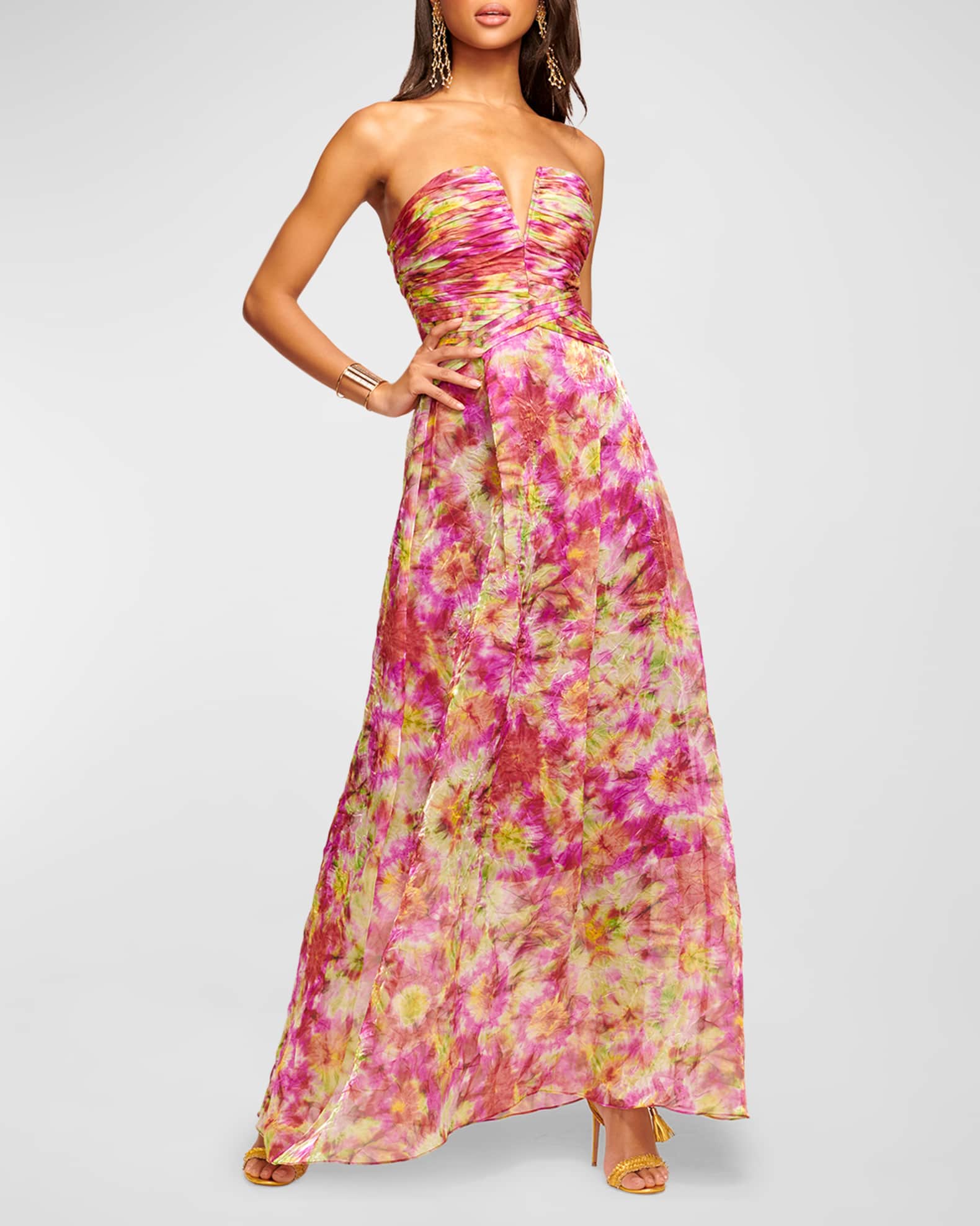 GETADME Summer Holiday Sexy Strapless Tie Dye Floral Tube Dress Women Off Shoulder Open Back Beach Trend Bodycon Stretchly Maxi Dresses