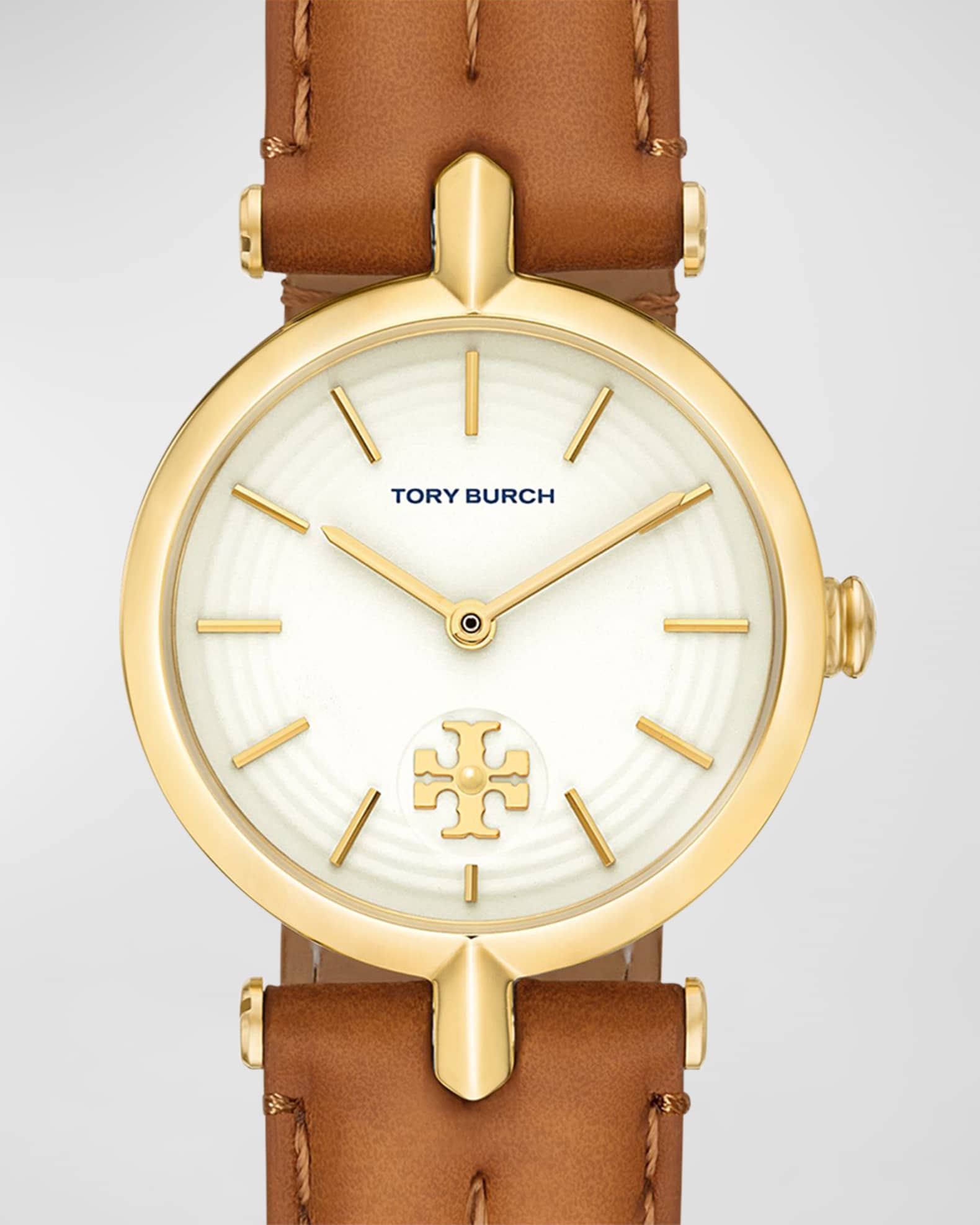 Tory Burch The Kira Watch with Luggage Leather Strap | Neiman Marcus