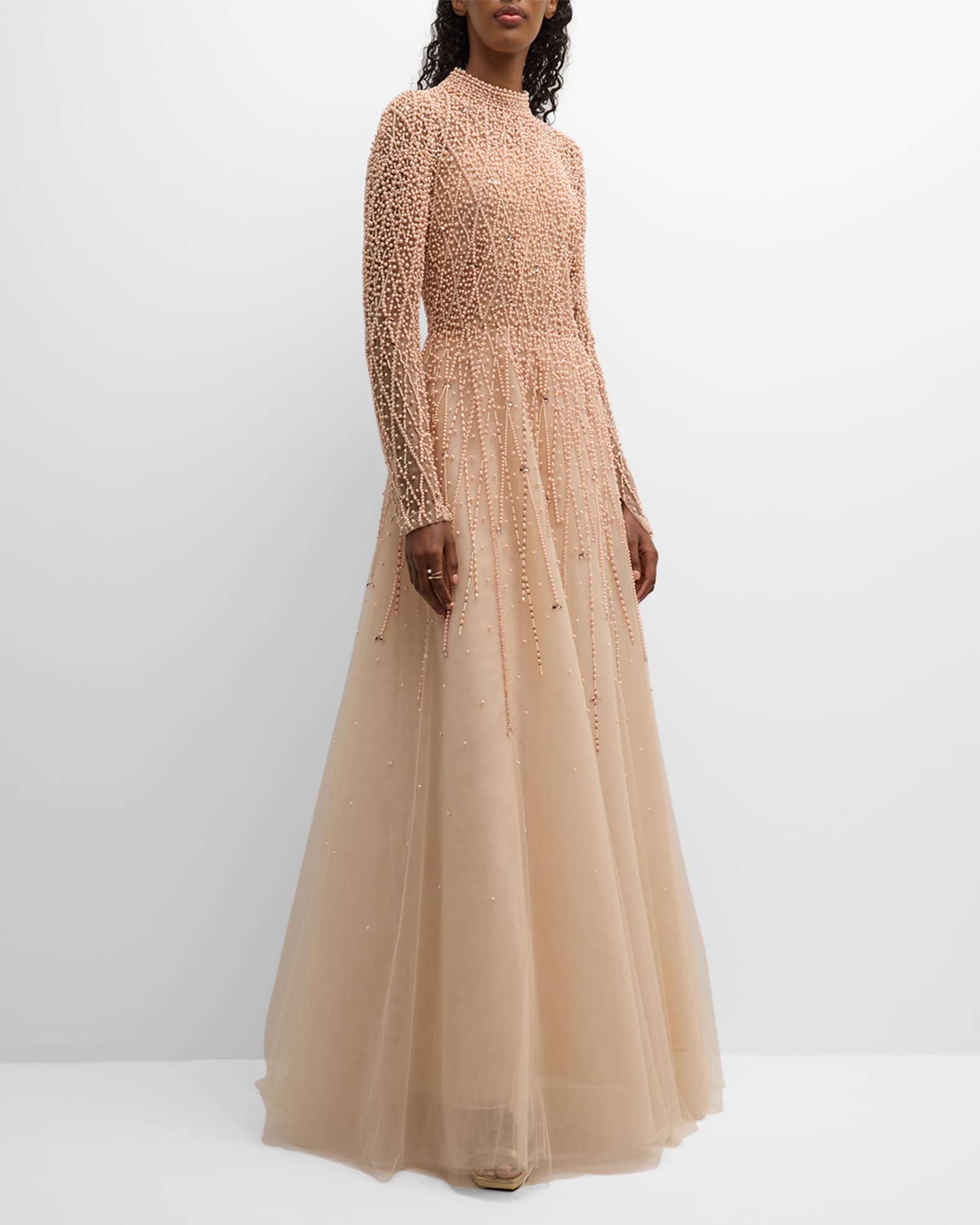 Pamella Roland Embroidered Tulle Gown with Ombre Beading Neiman