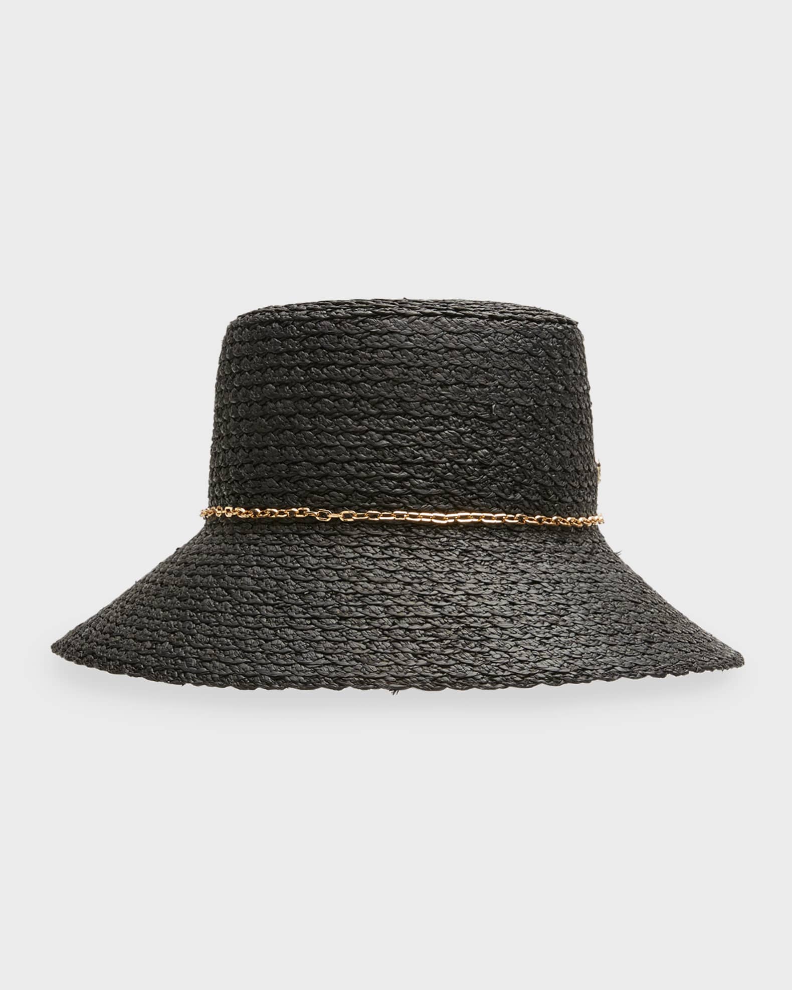 Helen Kaminski Jetta Raffia Bucket Hat With a Golden Chain | Neiman Marcus