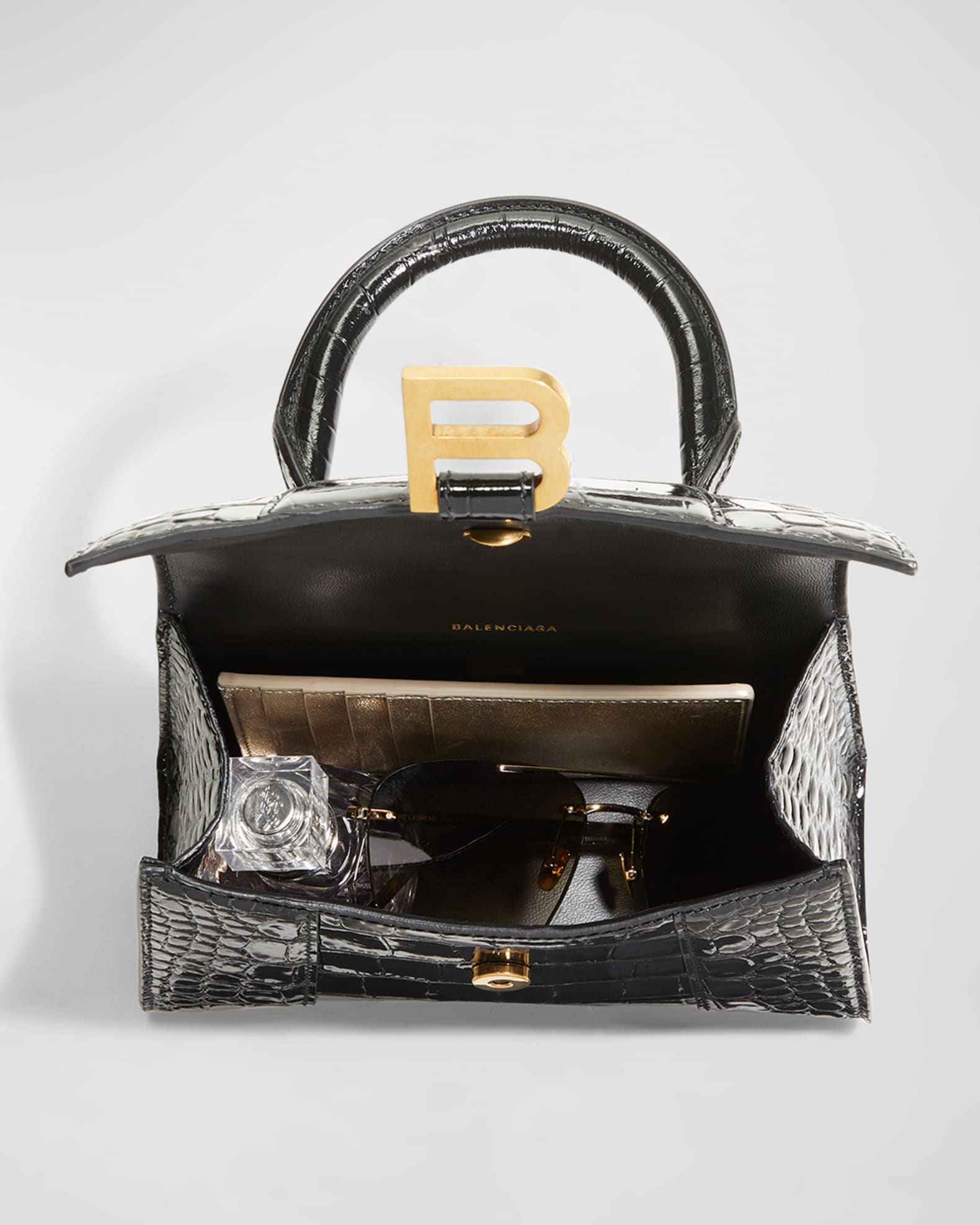 Balenciaga Hourglass XS Croc-Embossed Bag | Neiman Marcus