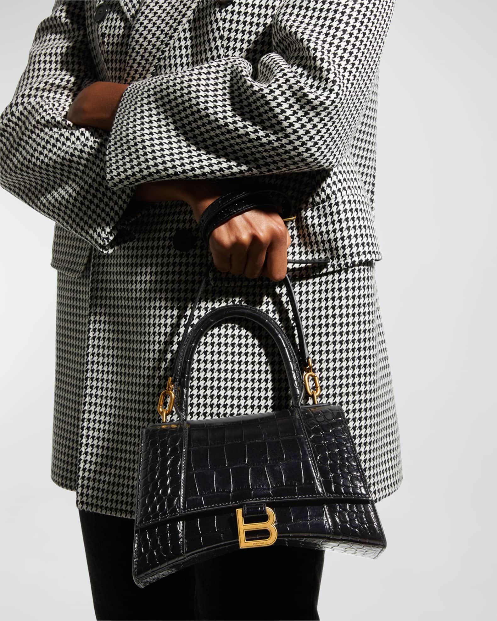 Hourglass Small Croc Embossed Bag
