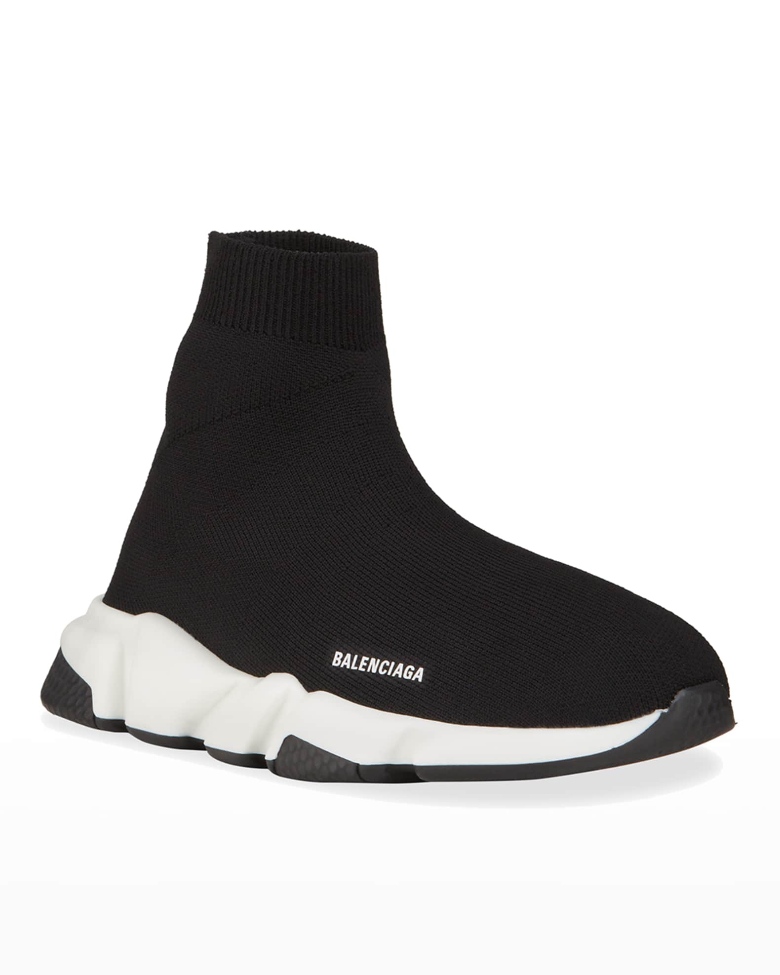 Balenciaga Kid's Two-Tone Knit Sock Trainer Sneakers | Neiman Marcus