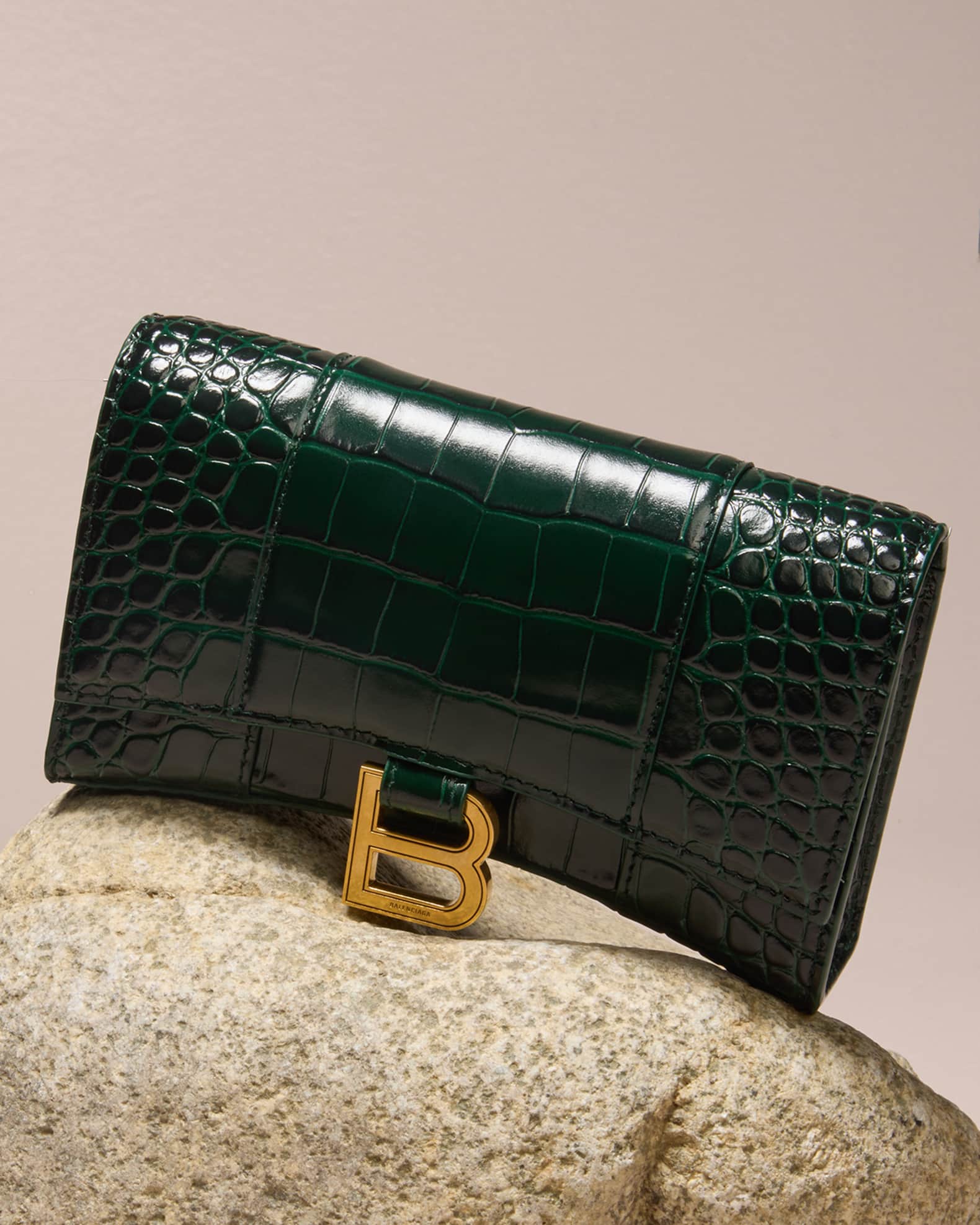 Balenciaga Hourglass Croc-Embossed Wallet on Chain | Neiman