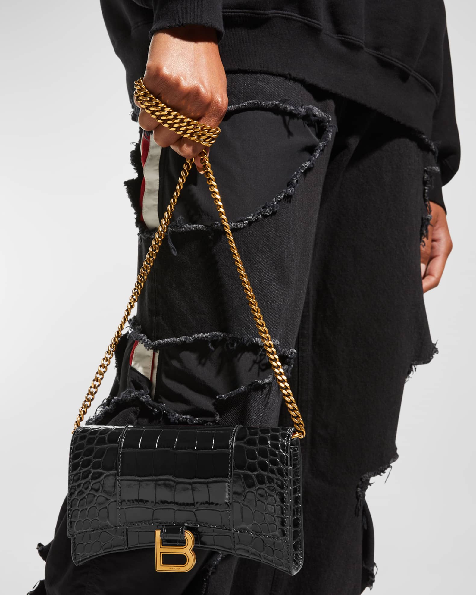 Hourglass Croc-Embossed Wallet on Chain 1
