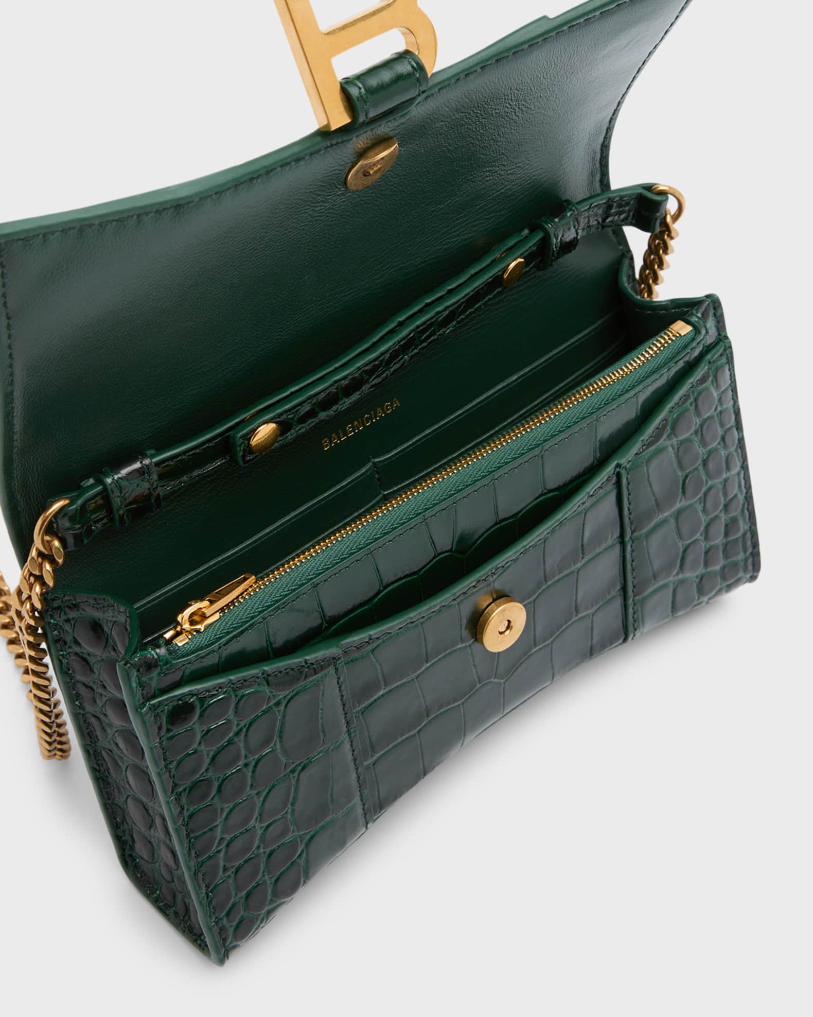 Balenciaga Hourglass Croc-Embossed Wallet on Chain | Neiman