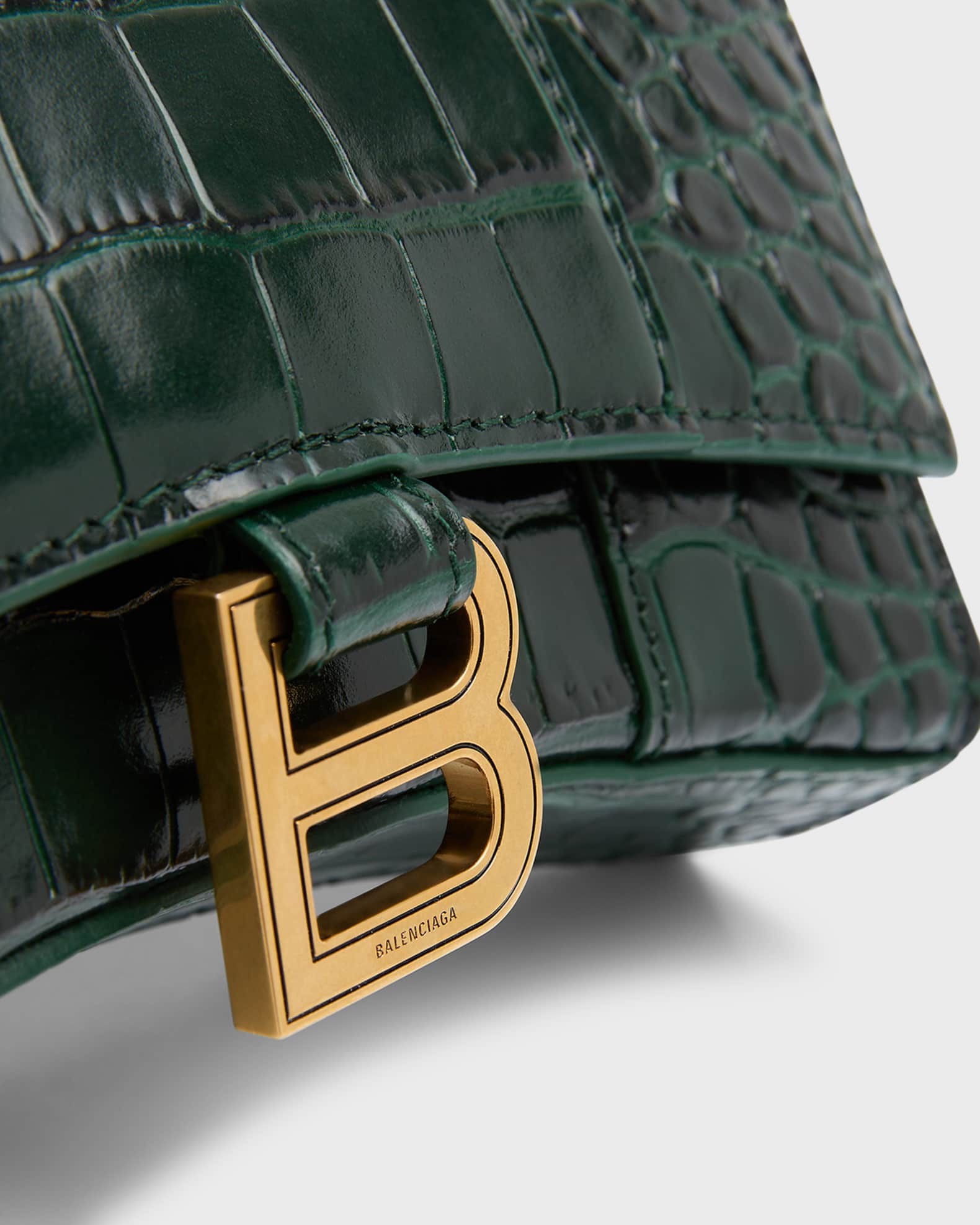 Balenciaga Hourglass Croc-Embossed Wallet on Chain | Neiman