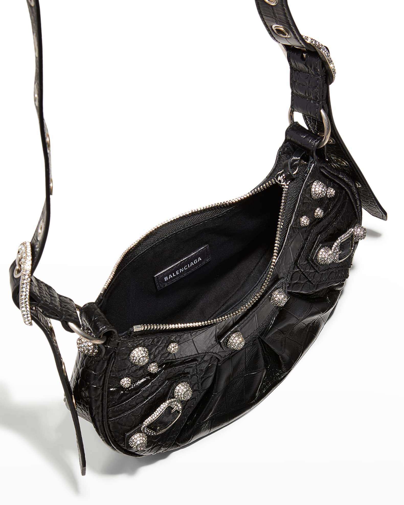 Balenciaga Le Cagole XS Croc-Embossed Shoulder Bag with