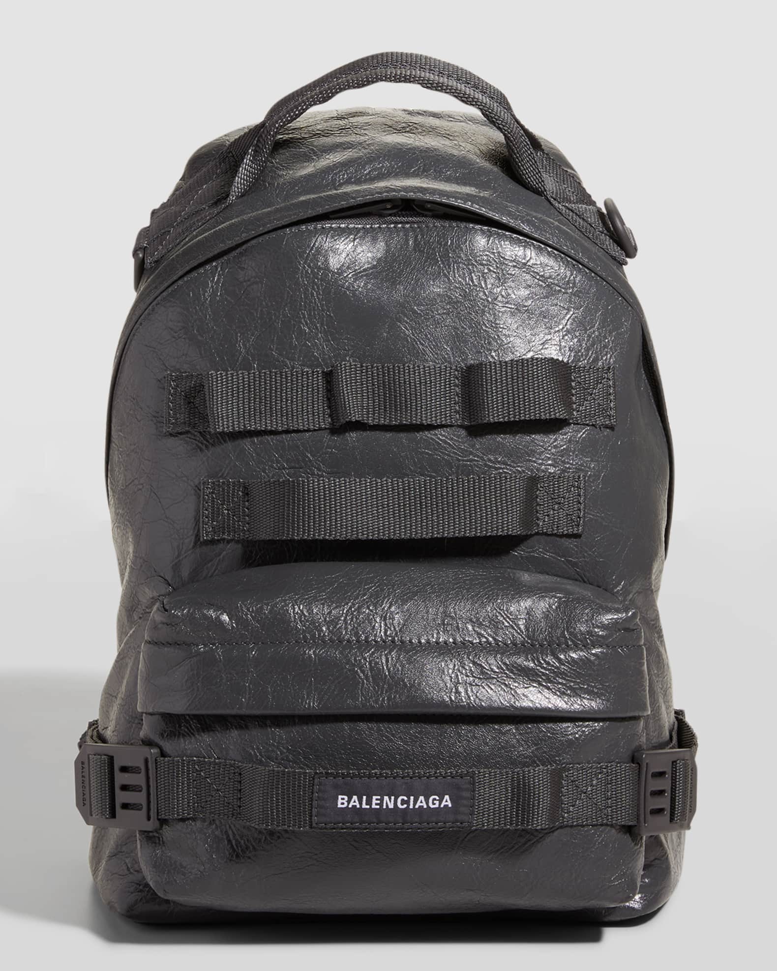 Men s Army Webbed Multi Strap Leather Backpack