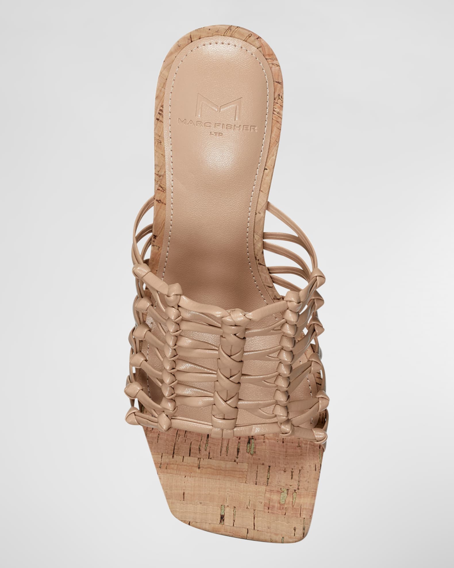 MARC FISHER LTD Womens Beige Knotted Padded Strappy Colica Square Toe Block Heel Slip On Heeled M