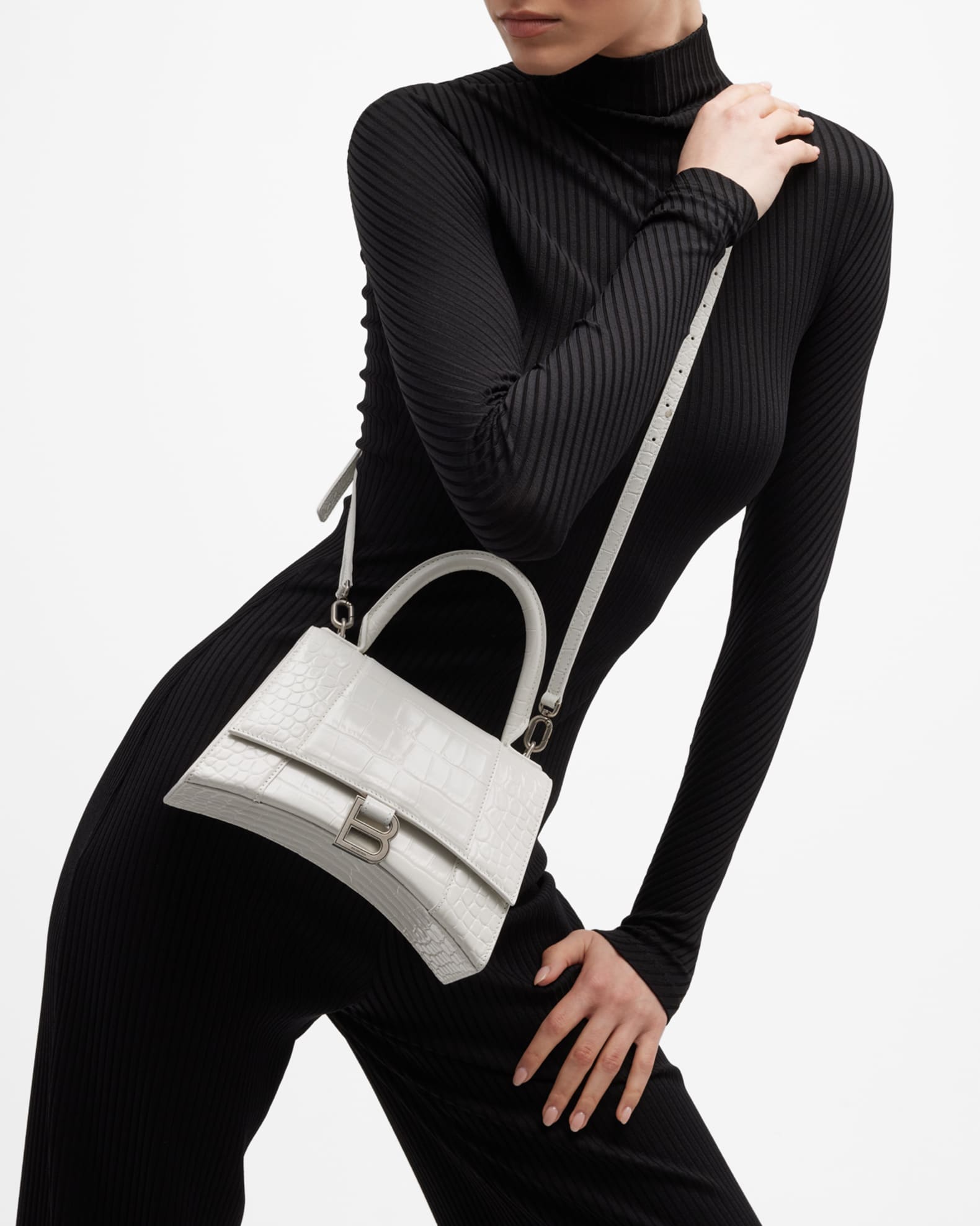 Balenciaga Hourglass Small Croc-Embossed Bag | Neiman Marcus