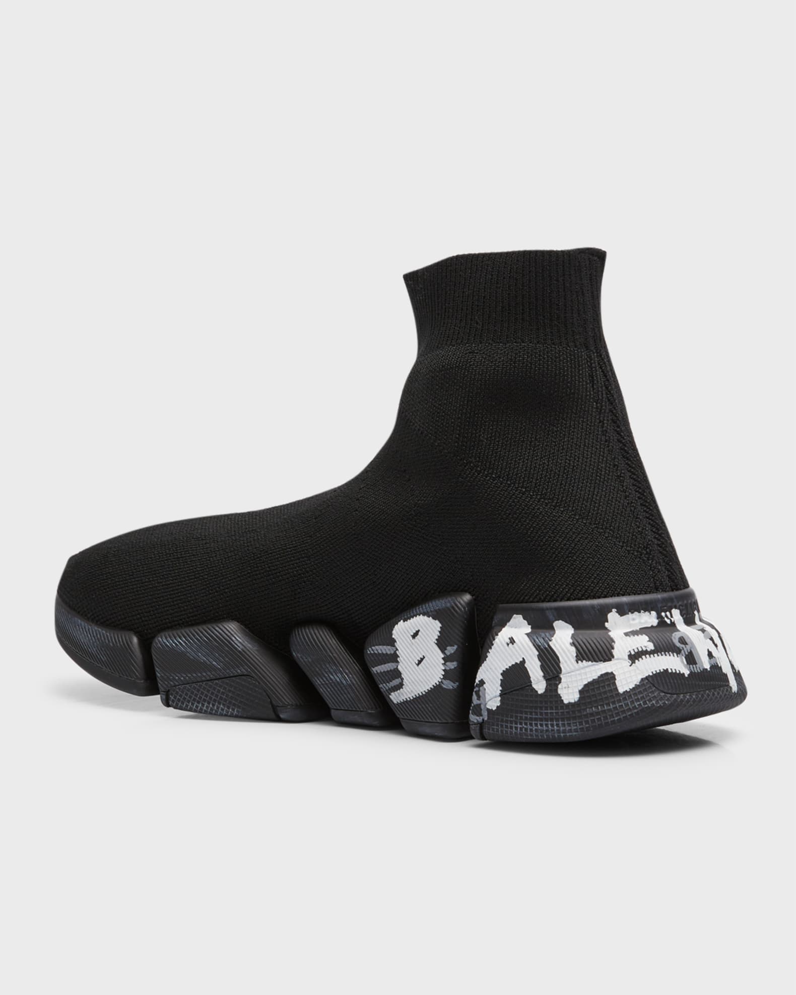 Balenciaga Men's Speed 2.0 Lt Graffiti Logo Knit Sneakers