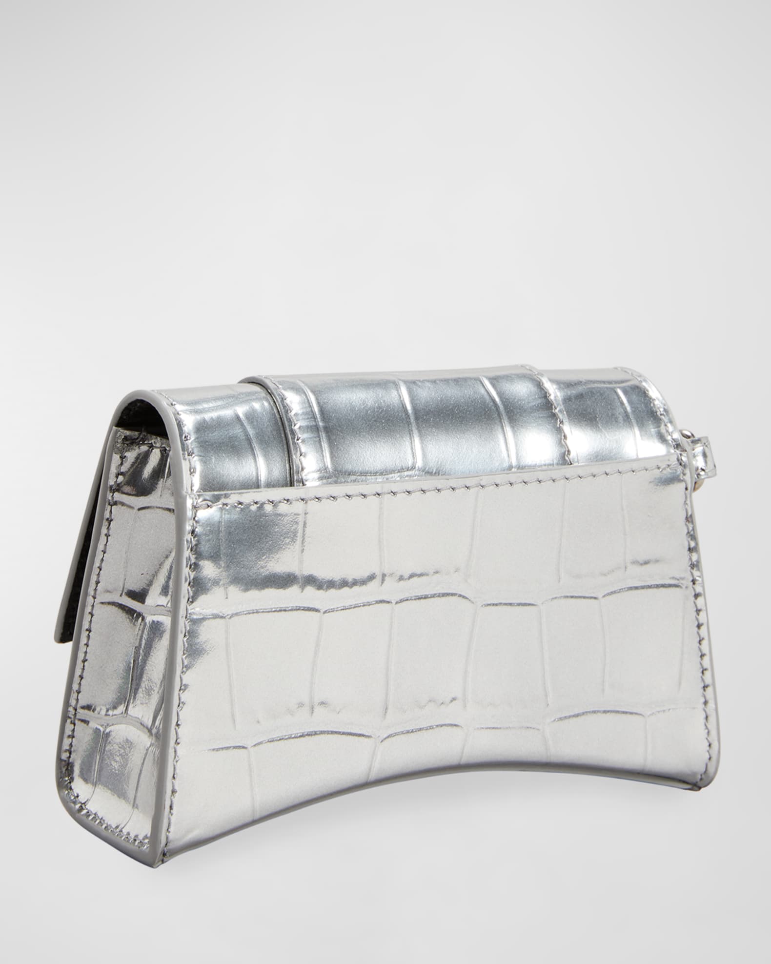 Balenciaga Hourglass Metallic Moc-Croc Chain Wallet | Neiman
