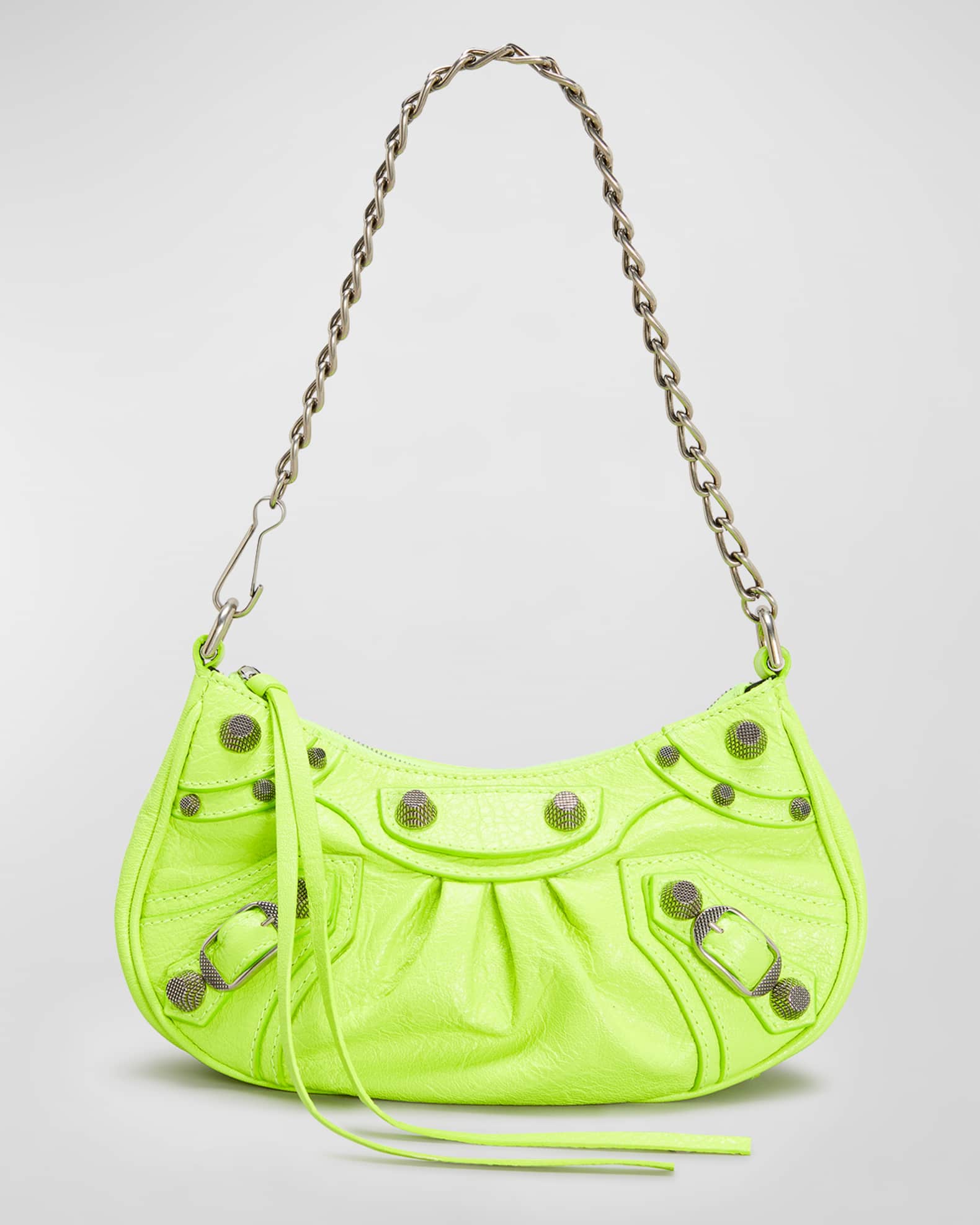 Balenciaga, Le Cagole Xs Studded Croc-effect Leather Shoulder Bag, Green, One size